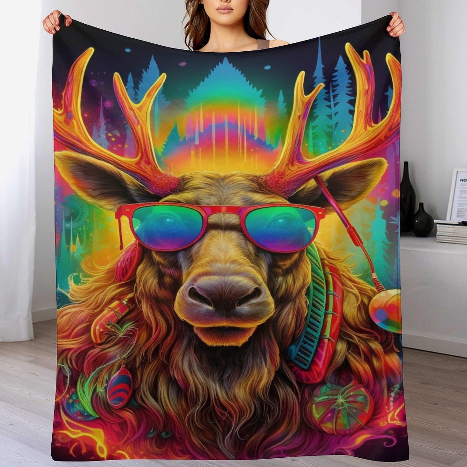 Couverture élan flanelle anti-froid pour canapé et lit afin de passer un hiver doux