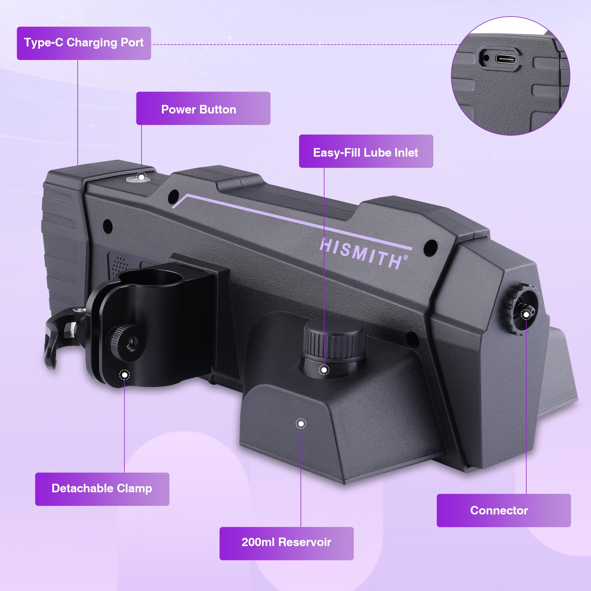 Hismith Automatic Lube Launcher with App and Remote Control, Lubricant Applicator Compatible with Sex Machines for Continuous Smooth Lubrication with 200ml Reservoir