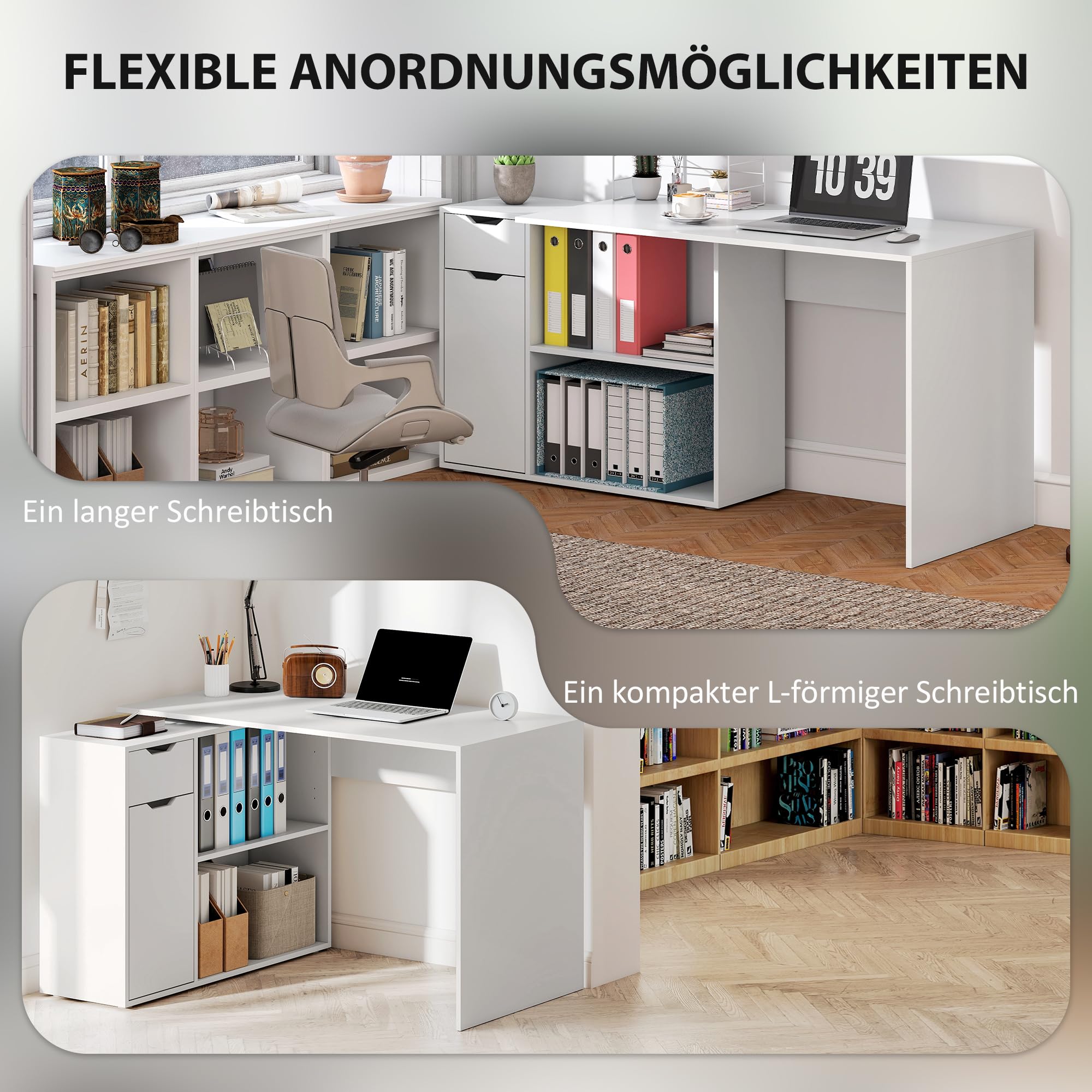 HOMCOM Eckschreibtisch Computertisch mit Schublade 120 x 96 x 75 cm Weiß | L-Form Winkelschreibtisch, 1 Tür, Offene Ablagen, für Dokumente im A4-Format, Hergestellt in der EU