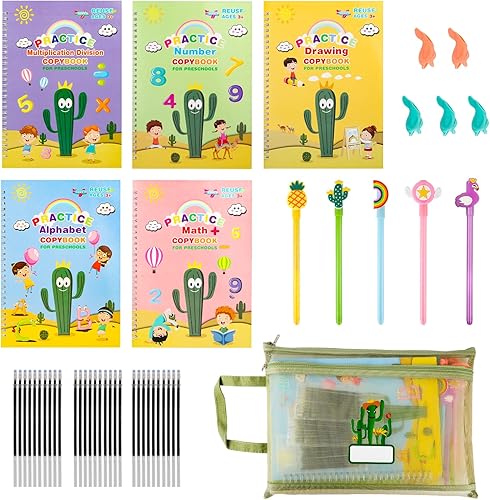 Miniatura 9 de Juego completo de práctica de escritura a mano, cuadernos reutilizables para niños, libros de práctica de escritura para niños, libros de trabajo de