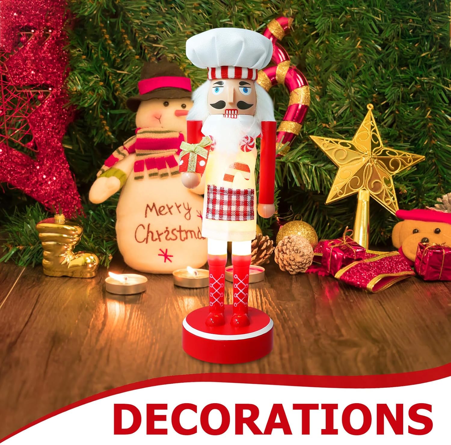 Christmas Lighted Nutcracker Plastic Figurine Nutcracker Soldier Puppet Decor Tabletop Centerpiece Holiday Mantel Decoration
