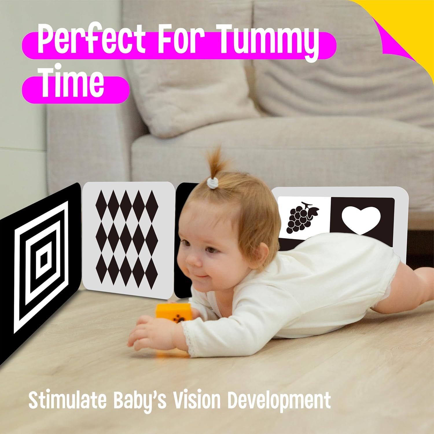 2 PCS Baby Visual Stimulus Cards, Double-Sided High Contrast Black and White Flashcards Sensory Developmental Montessori Cards Set for Newborn Boy Girl Baby Tummy Time (39” X 8”) - Image 4