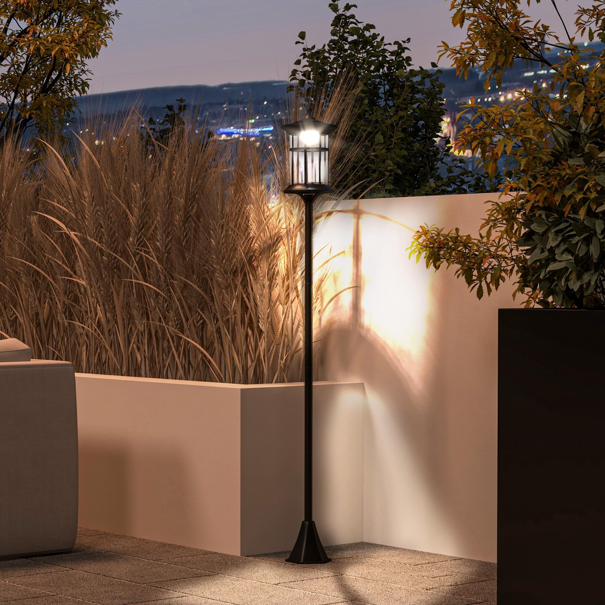 Outsunny Lampione Solare da Giardino Alto 184cm, Lampioncino da Esterno LED Grado di Protezione IP44, Nero
