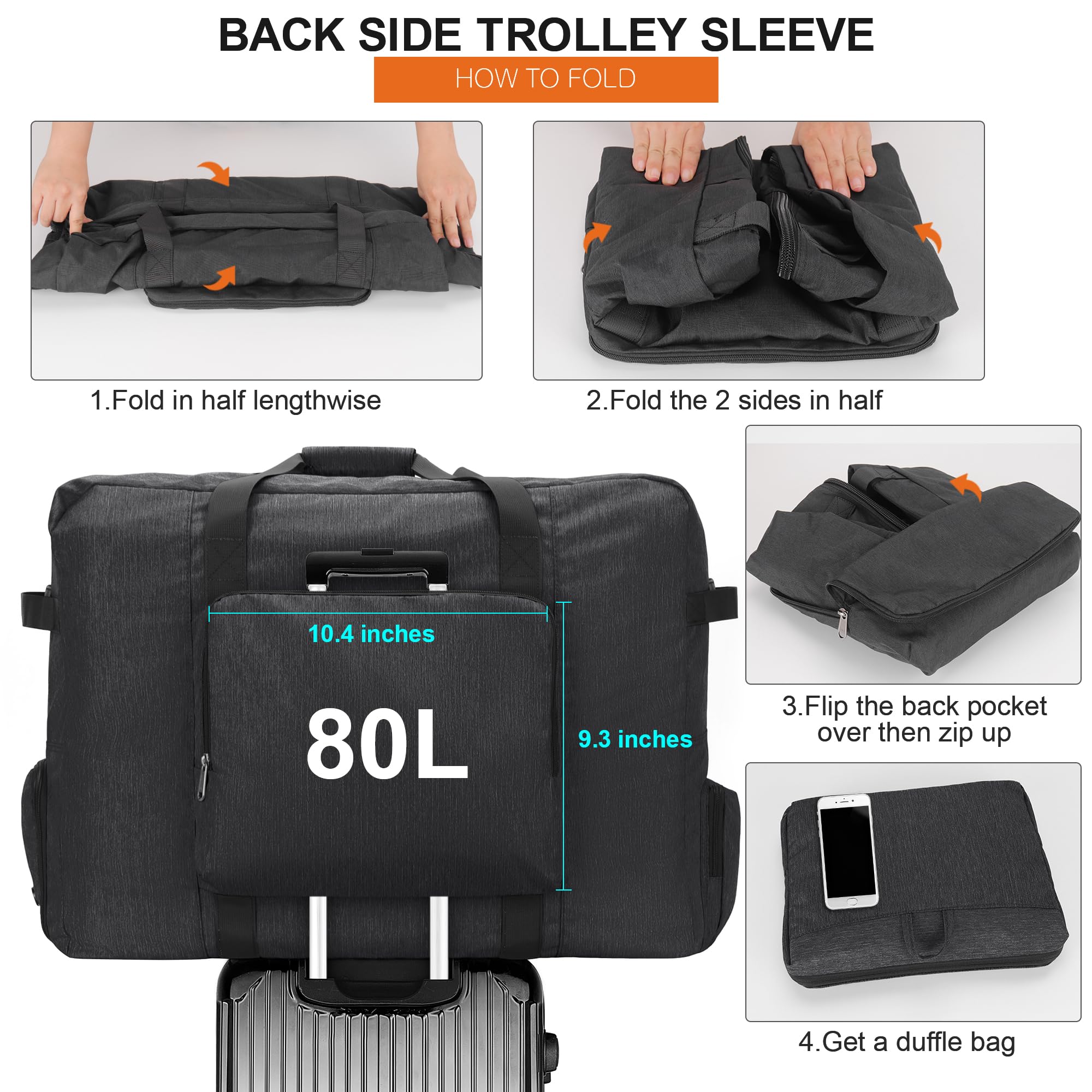 VS VOGSHOW 80L Sac de Voyage Pliable | Compartiment Chaussures, Léger, Bandoulière | Idéal Voyage, Camping, Déménagement, Emballage, Homme & Femme