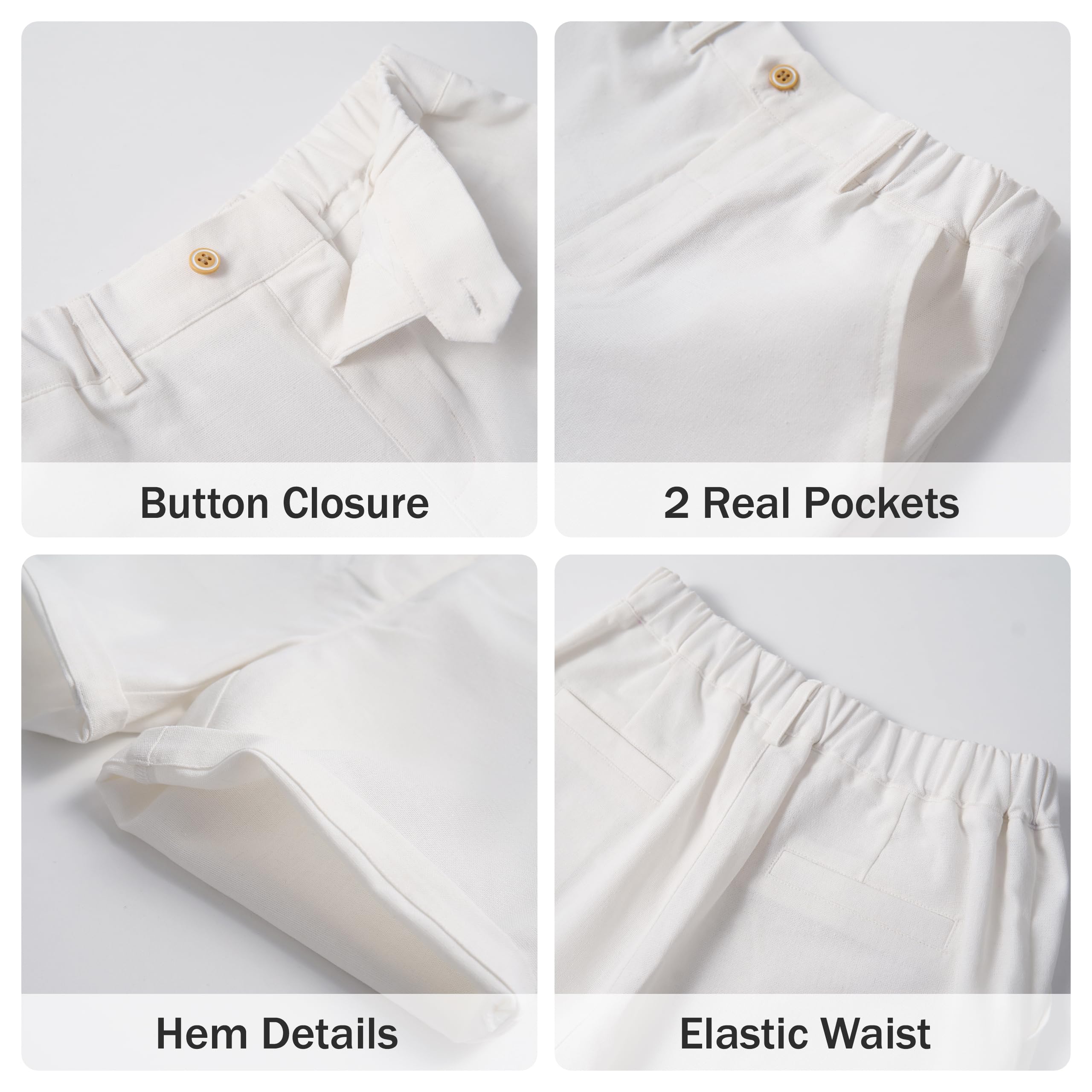 LOLANTA Traje de lino de 4 piezas para niños, traje de caballero de verano, chaleco de vestir, camisa, pantalones cortos, conjunto para playa, boda, graduación