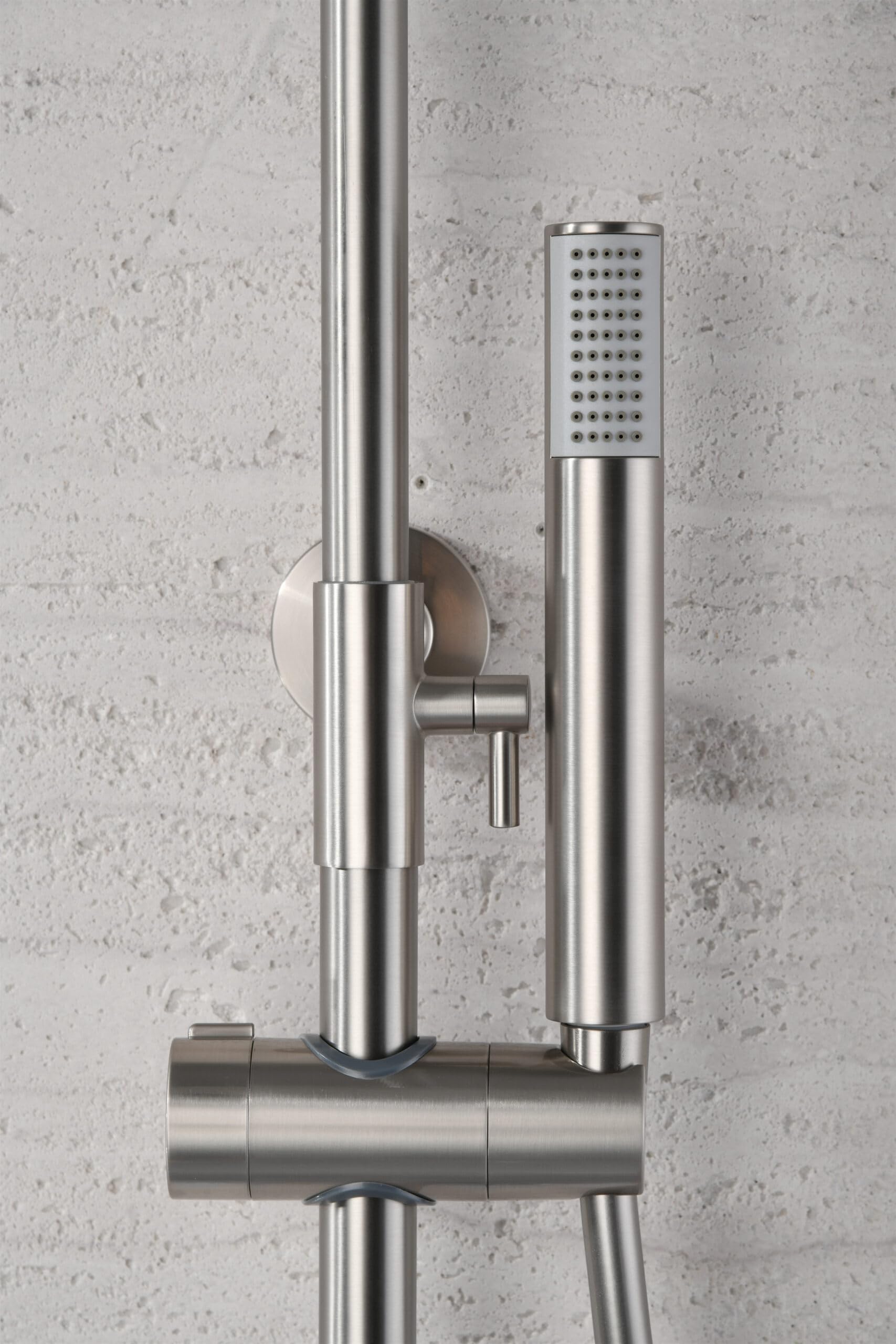 MICE Thermostatische Duschsäule, Badstange mit Thermostatarmatur aus Edelstahl und Messing, Badarmatur (gebürstetes Nickel)
