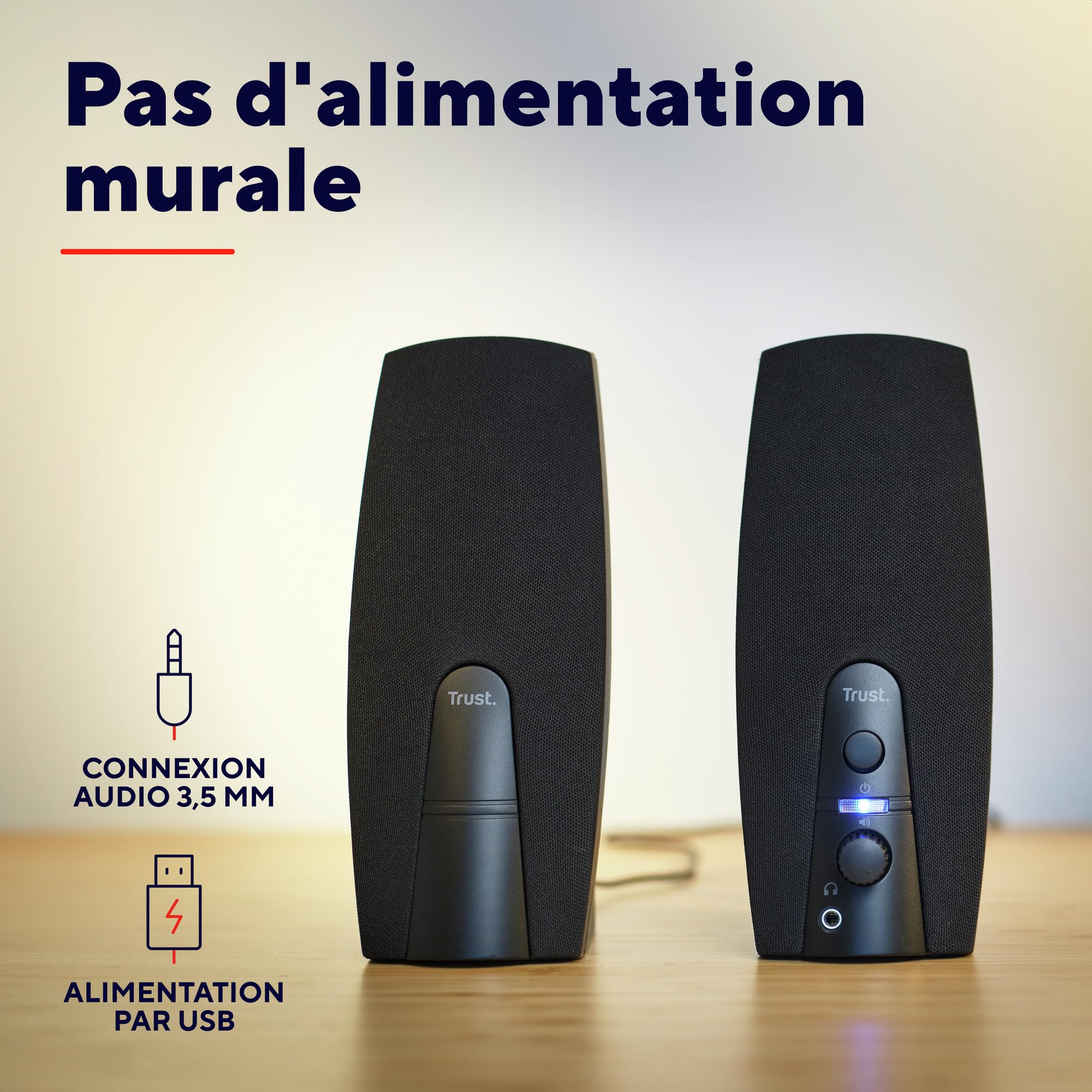 Trust Almo Enceinte PC 2.0,10 Watt (5W RMS), Alimentation USB, Aux Jack 3,5 mm, Enceintes Stéréo, Haut-Parleur pour PC, Ordinateur, Ordinateur Portable - Noir