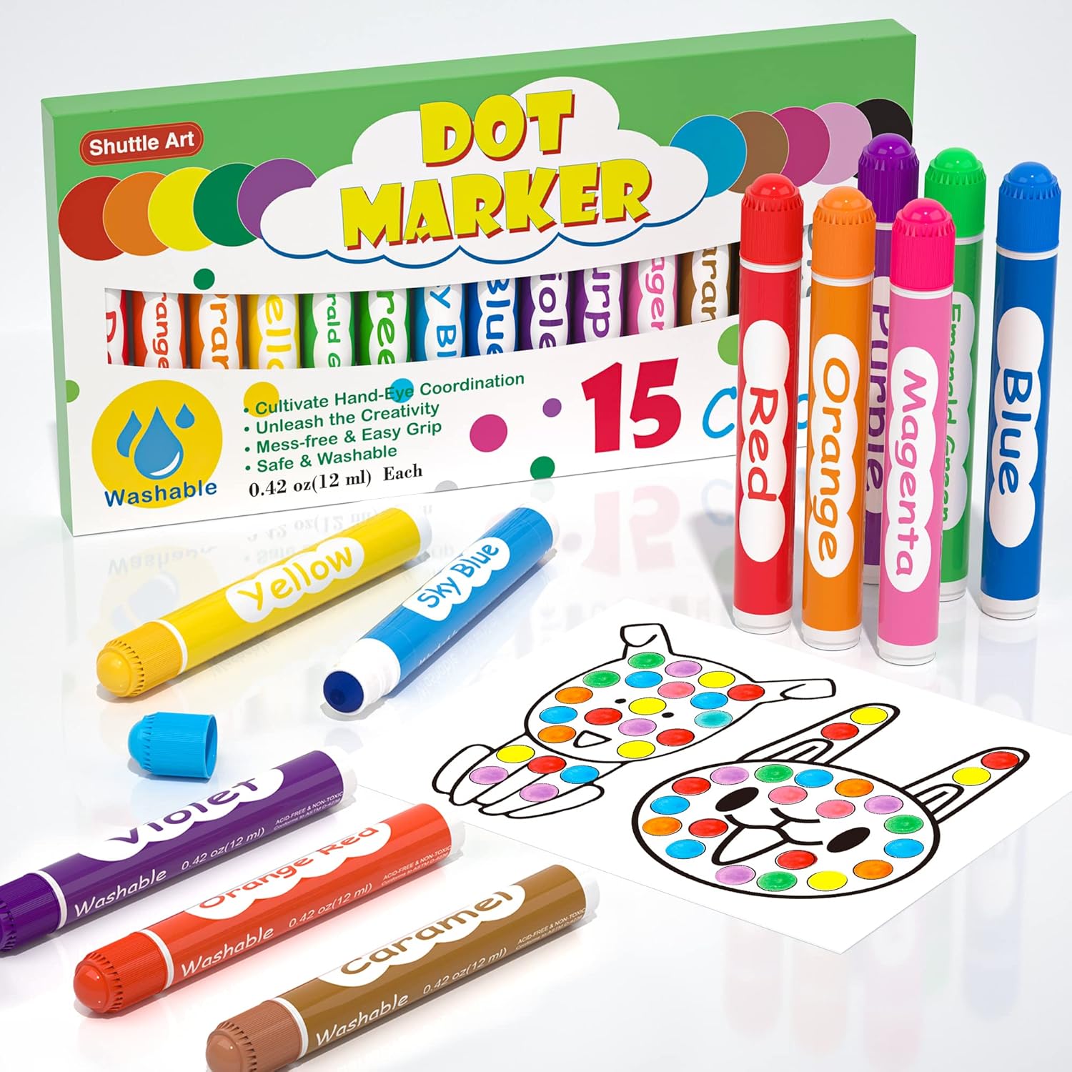 Shuttle Art Bingo Dabbers 15 Colours Washable Dot Markers For Kids