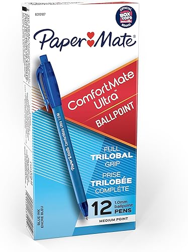 Paper Mate 6310187 ComfortMate - Bolígrafos retráctiles, punta media, color azul, 12 unidades