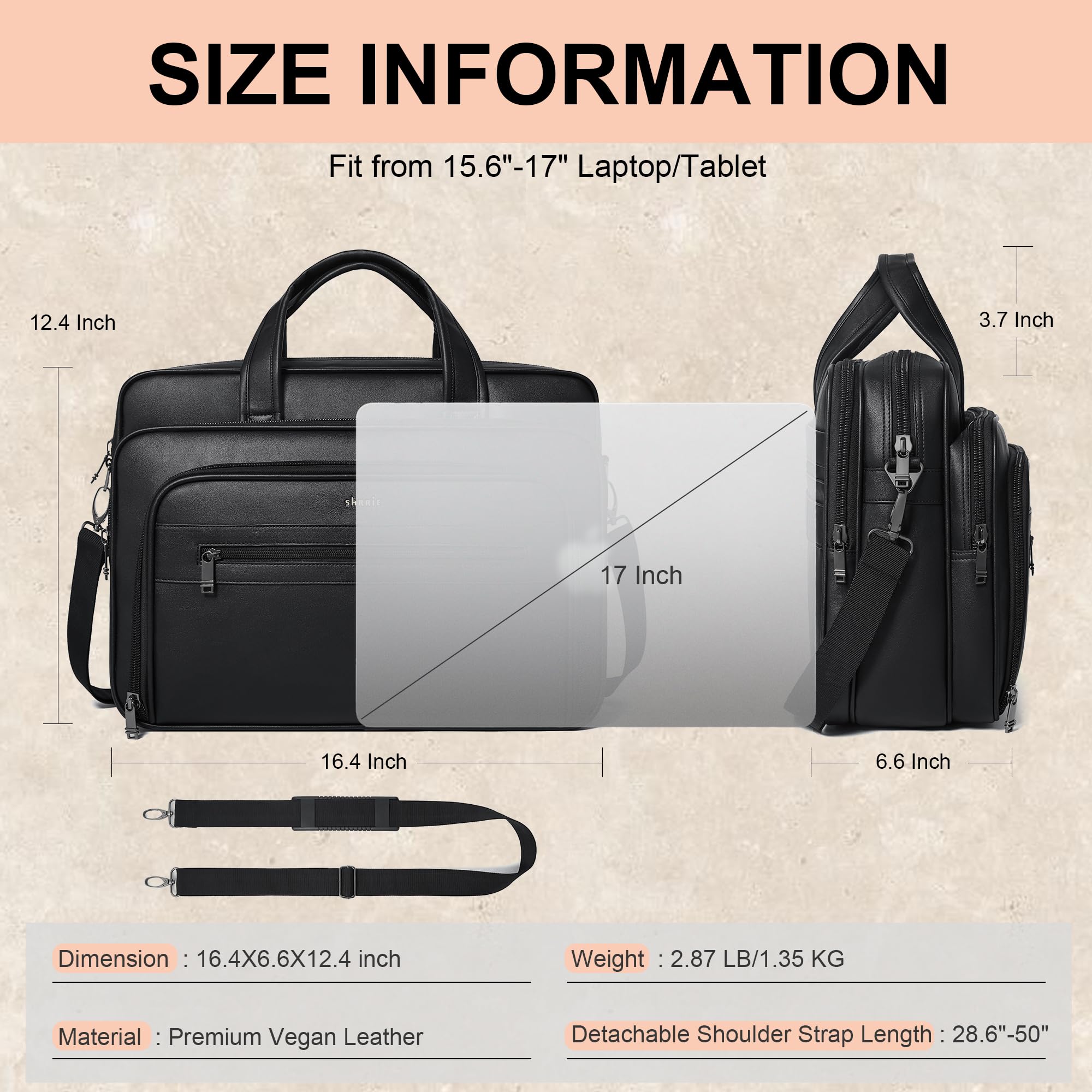 Shrrie Leder Messenger Tasche für Männer und Frauen 17 Zoll Leder Laptop Tasche, wasserdichte große Schulter Satchel Büro, Arbeit