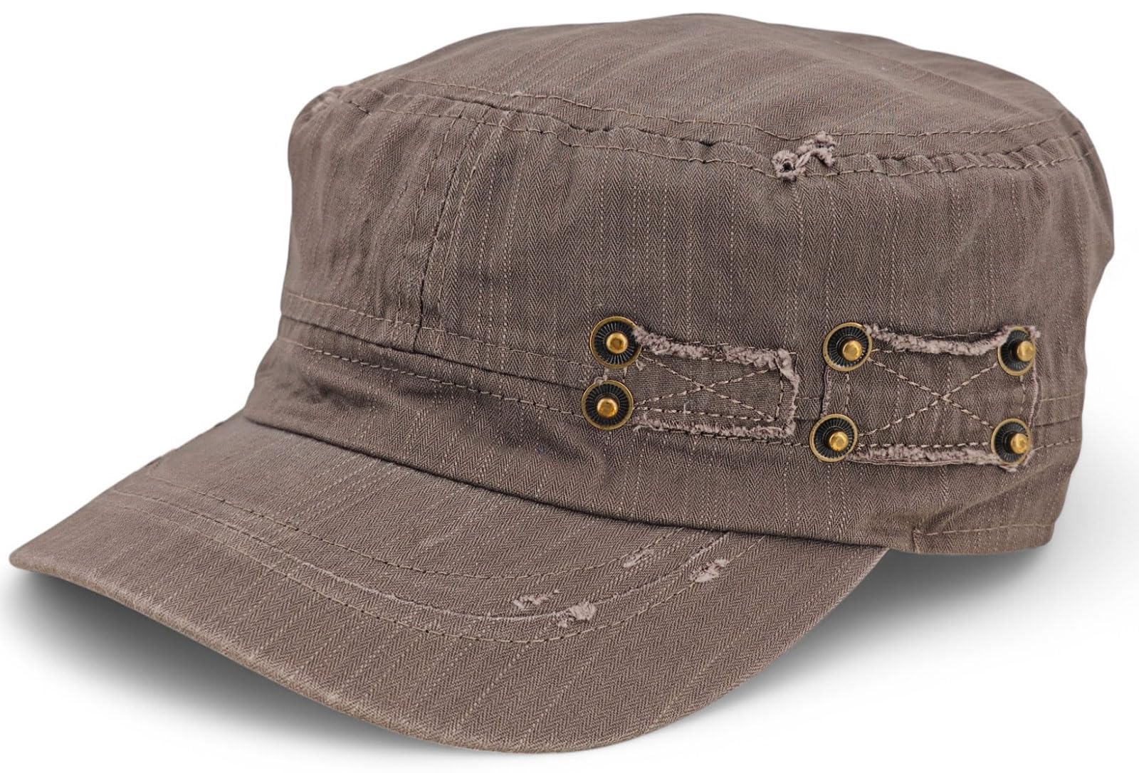 Stylebreaker Women's Taupe Unisex Military Cap In Destroyed Vintage Look | Adjustable Cotton Army Cap | Used Look Baseball Cap For Men And