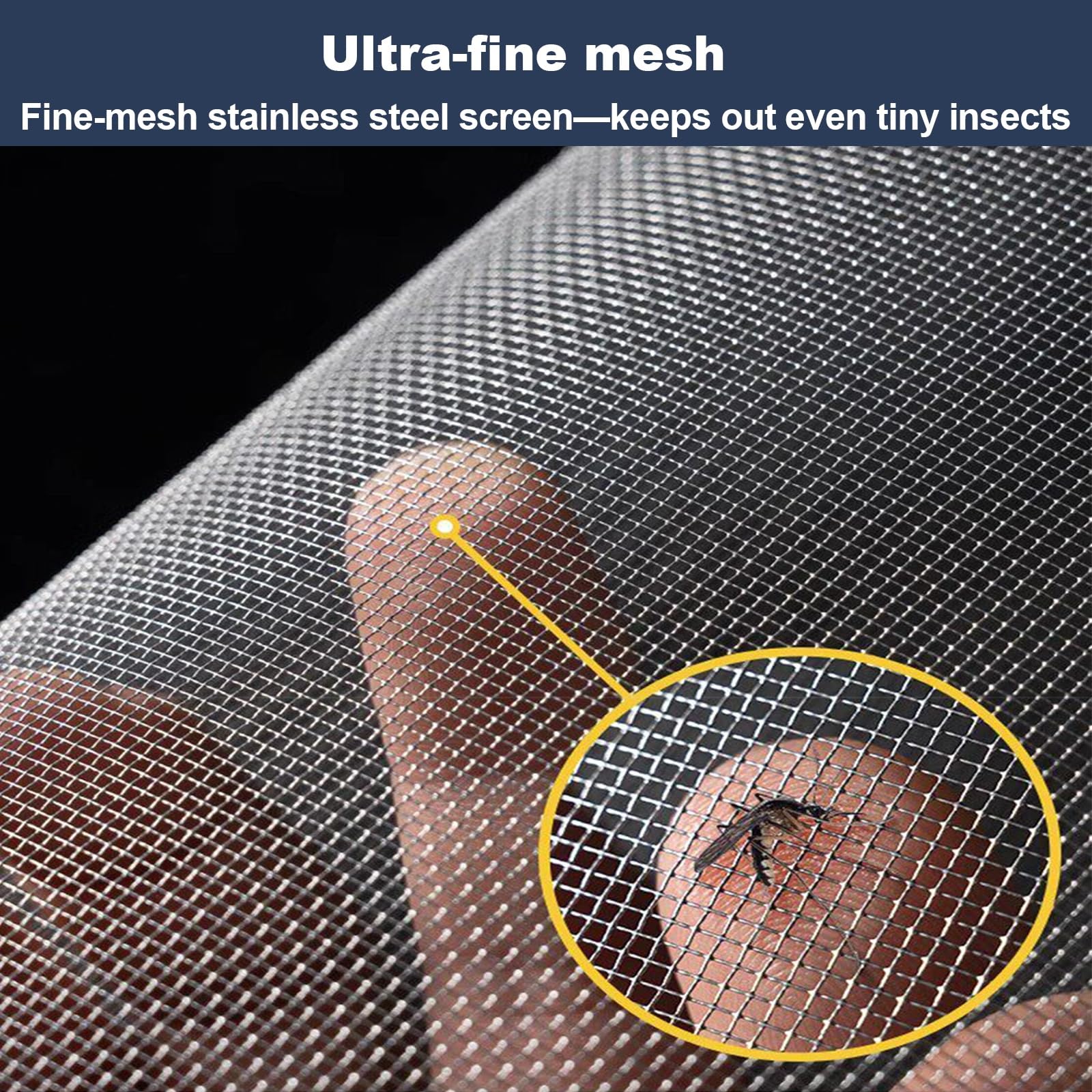 Insektenschutzgitter Selbstklebend Langlebig, Insektengitter Einfach zu Installierens mit Transparent, Edelstahl Fliegengitter für Fenster, Türen und Dachfenster(120x200cm)