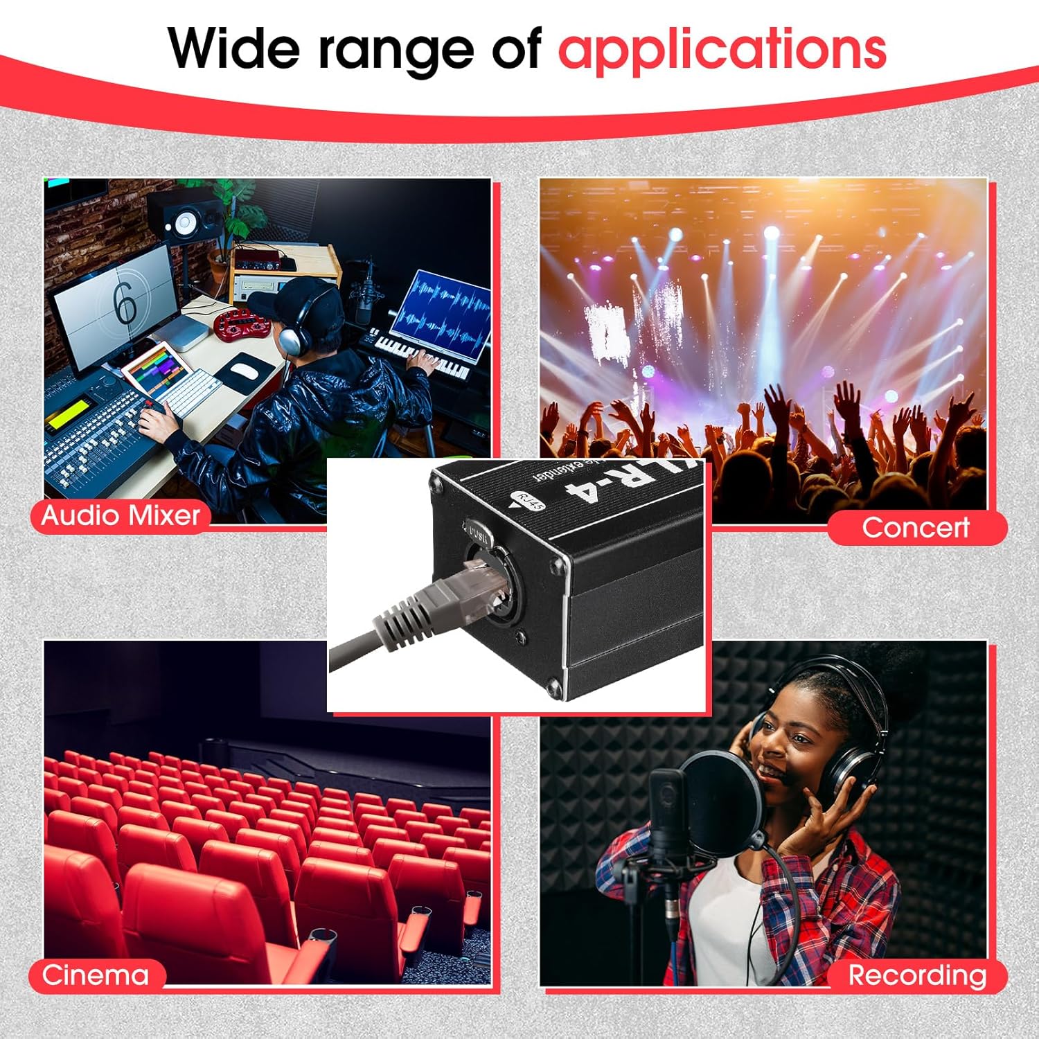 Flutesan 4 Pack 4 Channel 3 Pin Audio Snake XLR Cable XLR Over Rj45 Multi Network Snake Receiver with 3.3 ft Cable Box Extender for Stage Lighting Home Recording Studio(Black Plug)