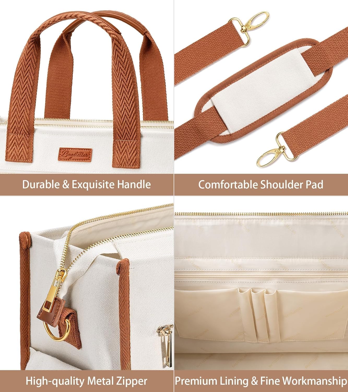 Canvas Tote Bag for Women, 15-Pockets Work Laptop Tote Purse Large Crossbody Nurse Teacher Bible Bag for School Travel Daily | with Strap & Zipper, Multi Compartment, Stand Upright Stably, College Shoulder Bag, Clinical Nursing Bag, Ideal Gift for Women - Image 6