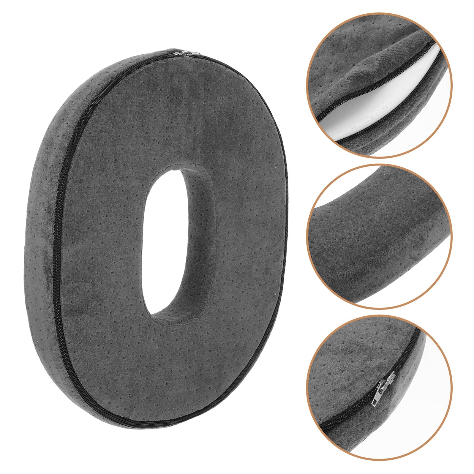 Cojín de Asiento Ovalado 43X35X7 CM de Espuma Viscoelástica con Centro Hueco Transpirable Funda de Terciopelo Gris Cojín Portátil para Silla de Oficina Taburete y Silla de