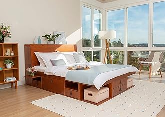 MemomadSet Bali Caramel: Storage Bed King 5FT (150x200 cm) + Headboard 170 + Slatted Frame. Sturdy double bed frame and headboard with drawers, ideal for small bedrooms - Solid pine wood
