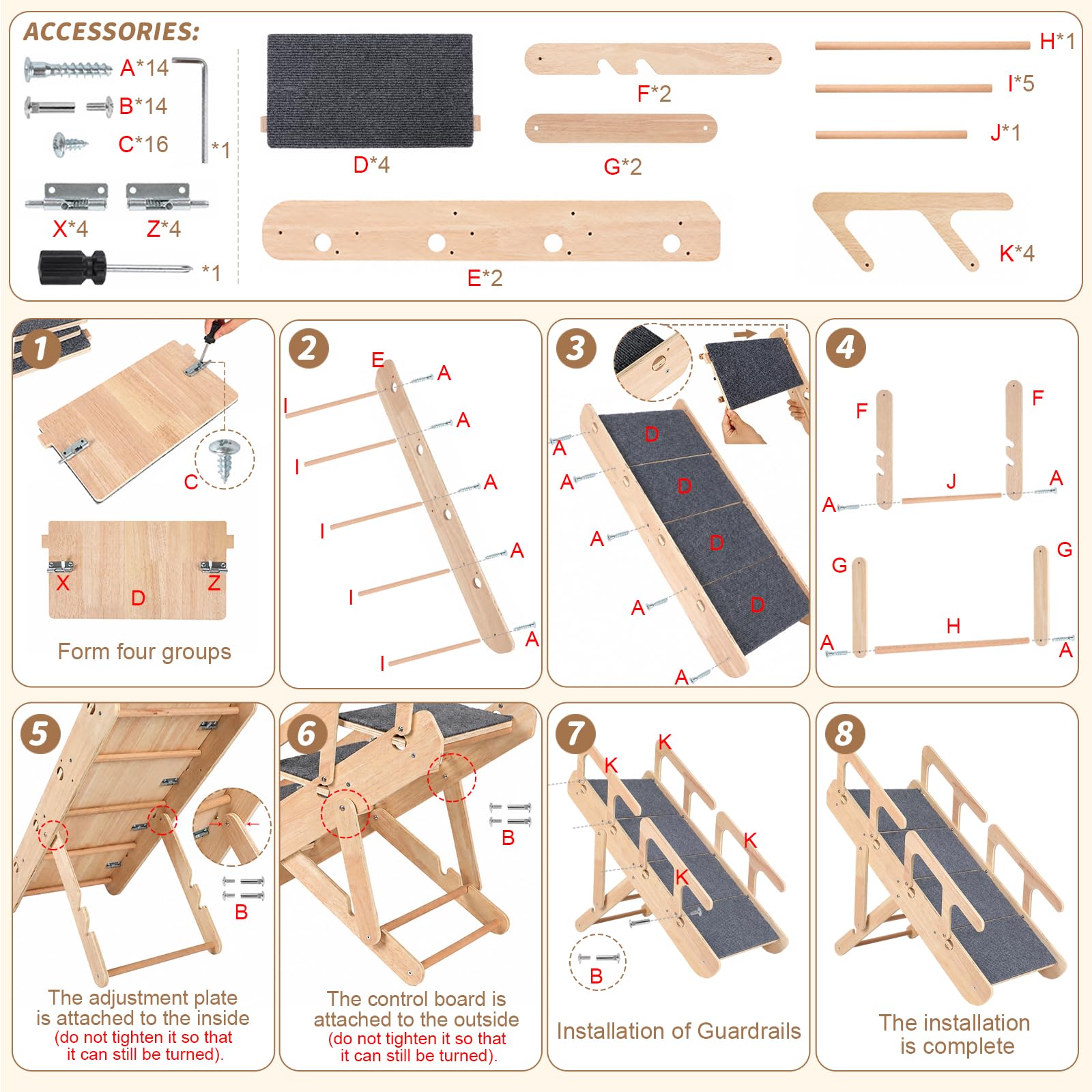 Escalera para perros 2 en 1, escalera ajustable para perros con 4 niveles para perros pequeños, escalera portátil para mascotas, plegable con superficie antideslizante para cama, sofás y coches