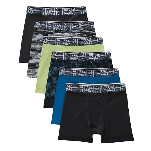 Hanes boys Boys' Performance Tween Boxer Briefs Underwear, X-temp, Assorted Solids, 6-pack