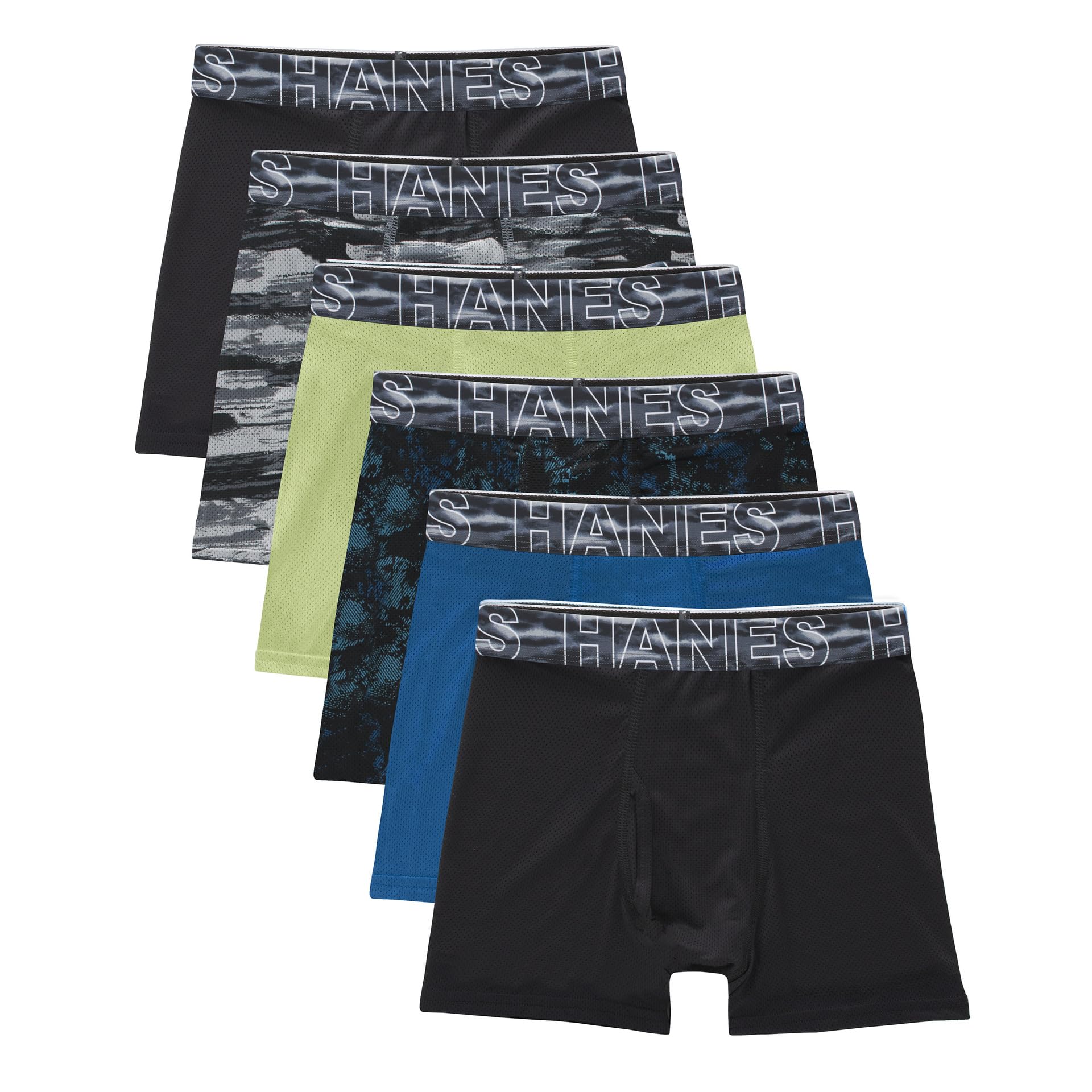 HanesBoys' Performance Tween Boxer Brief Pack, X-Temp Mesh Underwear, Assorted, 6-Pack