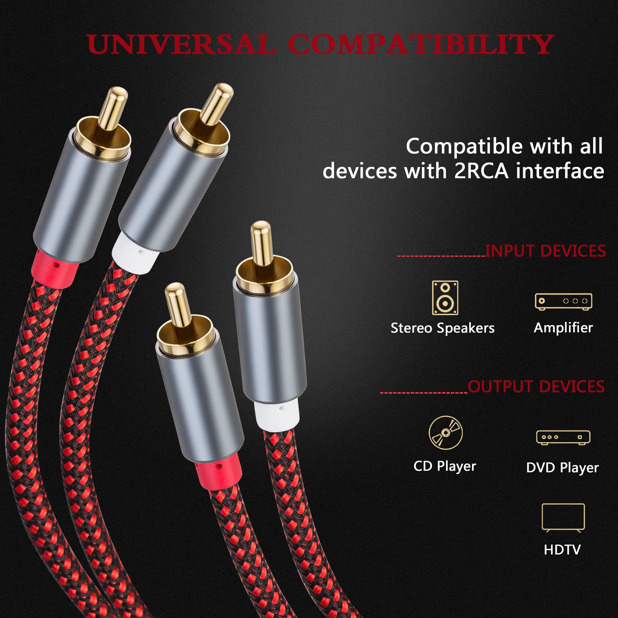 Kabel RCA 4,6 m 2RCA na 2RCA 2RCA męski na 2-RCA męski kabel audio stereo subwoofer kabel nylonowy pleciony pomocniczy przewód audio do kina domowego, HDTV, wzmacniaczy, Hi-Fi