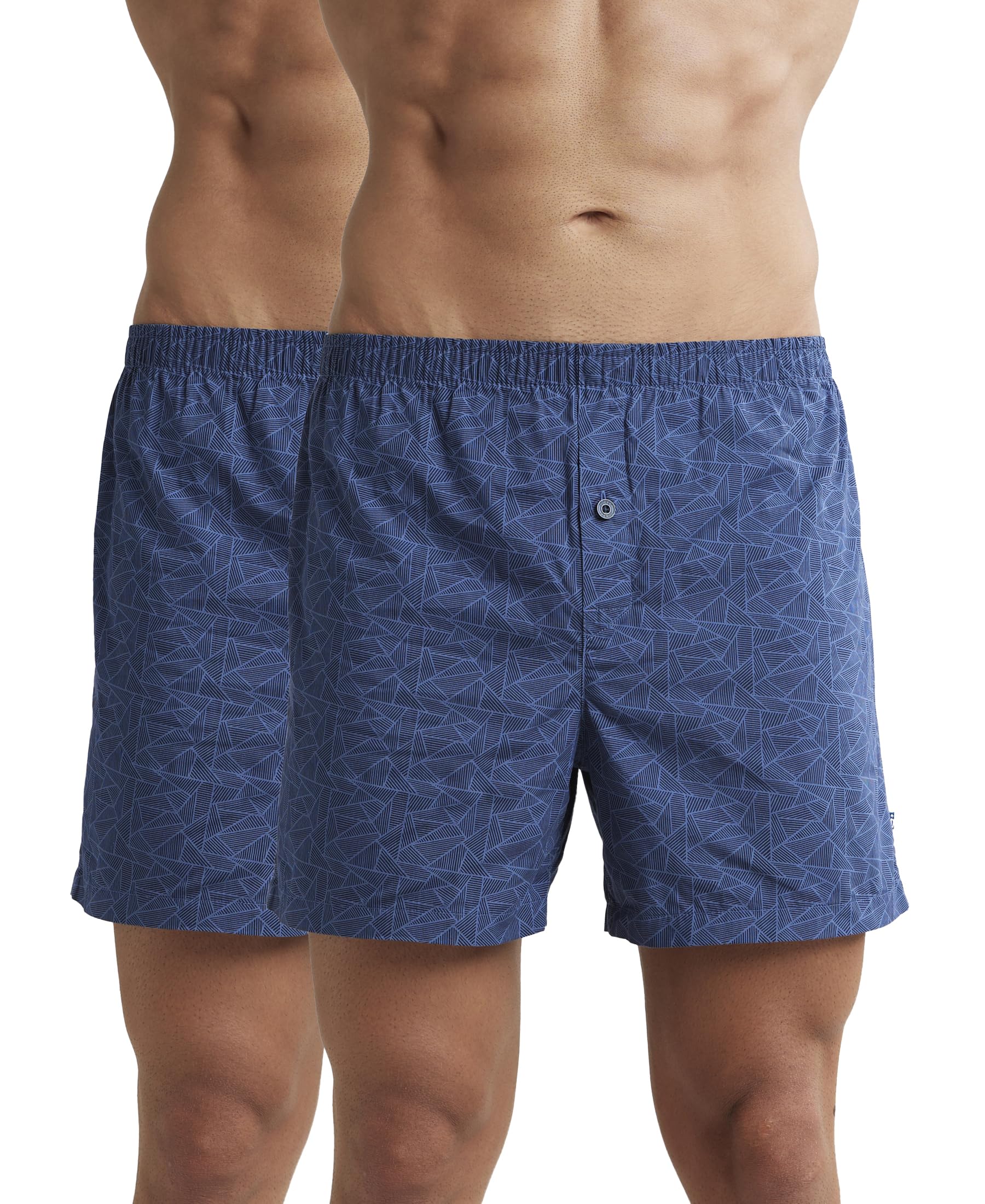 Jockey8222 Men's Super Combed Mercerized Cotton Woven Printed Inner Boxers with Ultrasoft and Durable Inner Waistband (Pack of 2)_Black & Navy 1_S