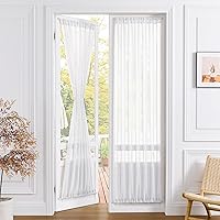 Tollpiz Sheer Linen Textured Door Curtains - Light Filtering Voile for French Doors, Patio, Closet - 25x72 White, 1 Panel