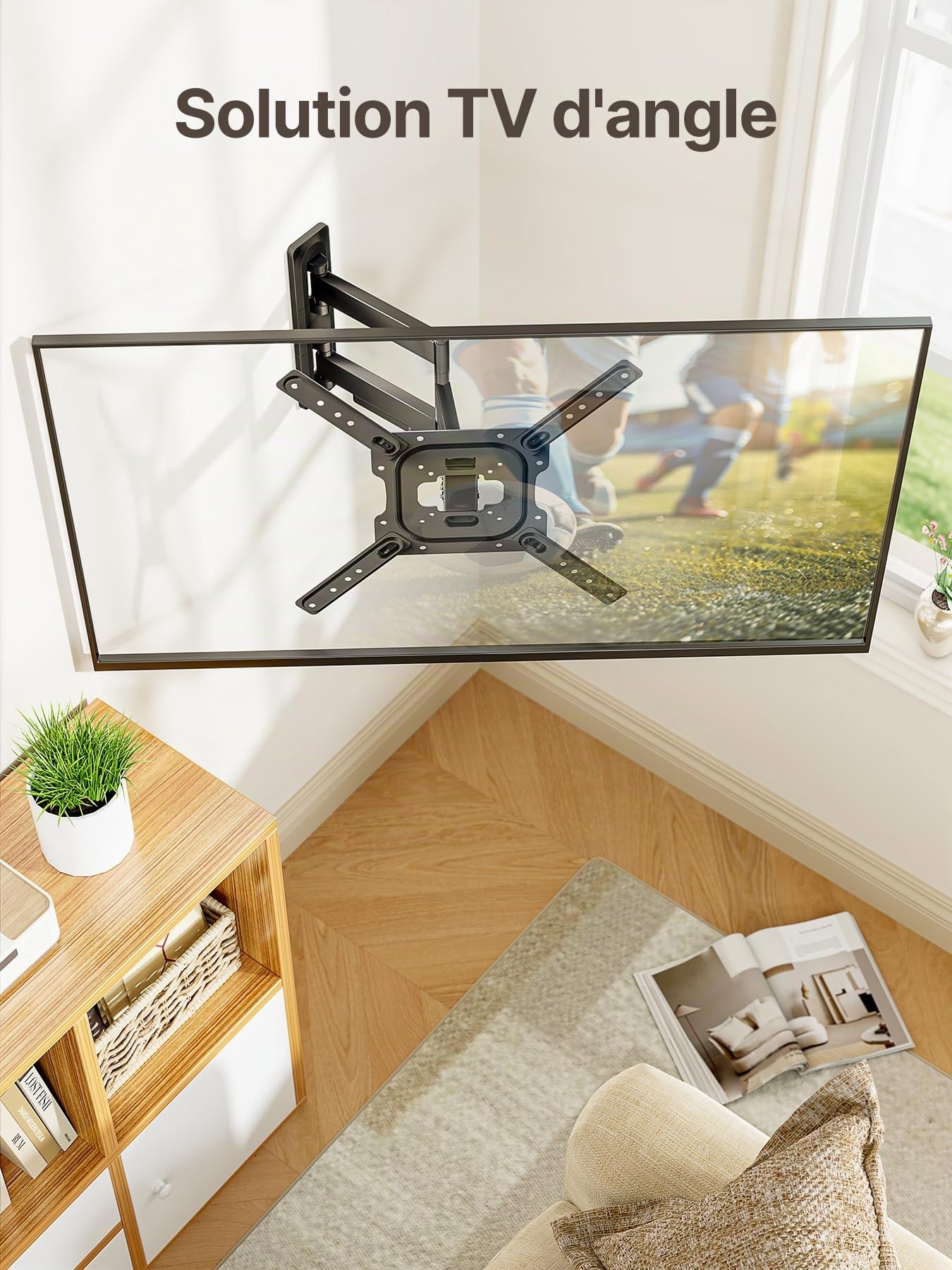 monTEK Support TV Mural pour Écrans Plats/Incurvés LED/OLED jusqu'à 60 kg | Support TV Mural Orientable, Inclinable et Rotatif, Bras Television Mural Extensible, Max VESA 400x400 mm