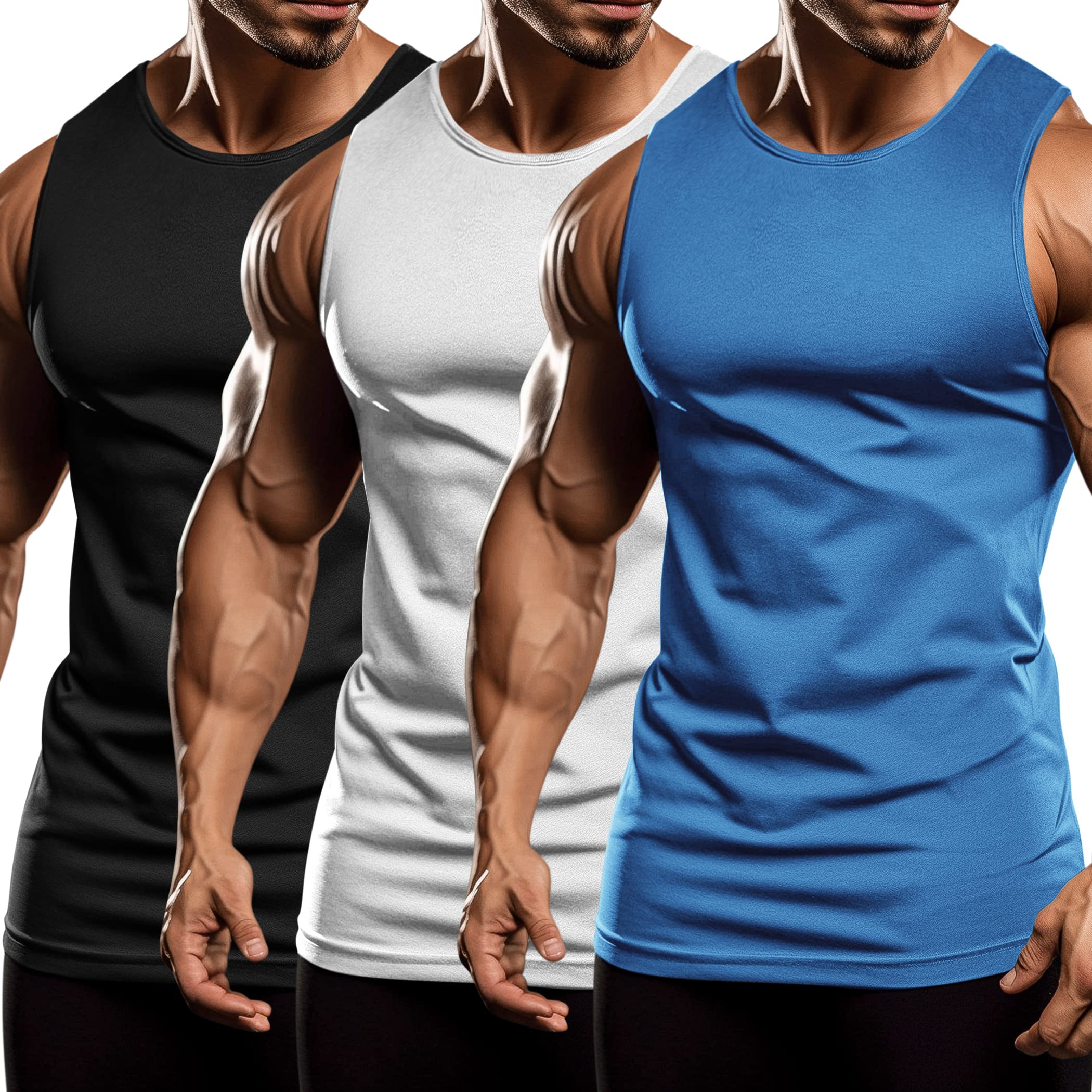 Men's 3 Pack Workout Tank Tops Sleeveless Gym Shirts Bodybuilding Fitness Muscle Tee Shirts