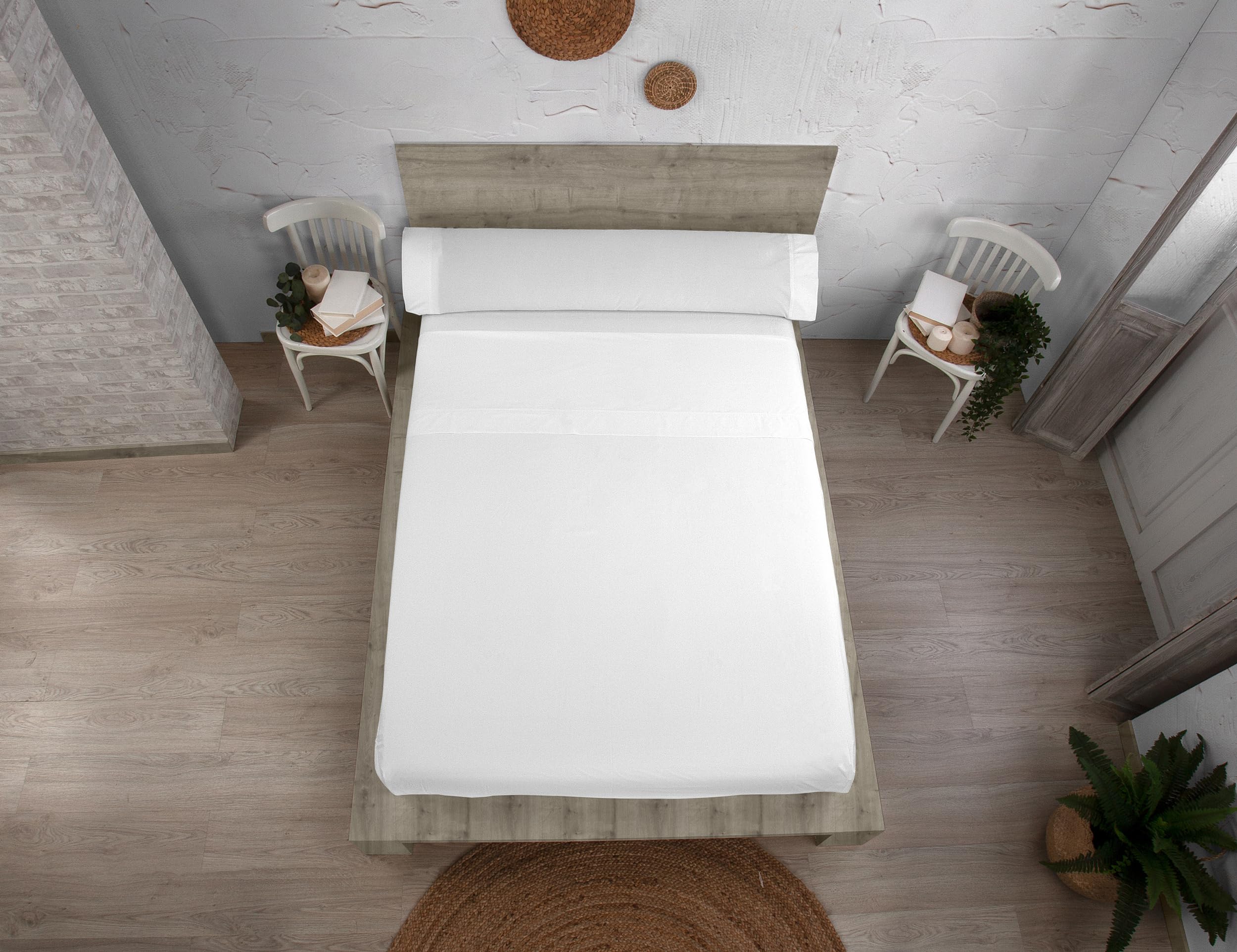 Juego de sábanas de algodón orgánico de 200 hilos, color blanco. Cama de 90 cm