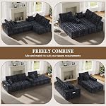 108" Sofa Bed, 4 Seat Modular Sectional Sofa with Right Chaise Lounge, Boneless Cloud Couch with Pillows, Flannel Comfy Couch for Apartment, Living Room, No Assembly Required (Gray)