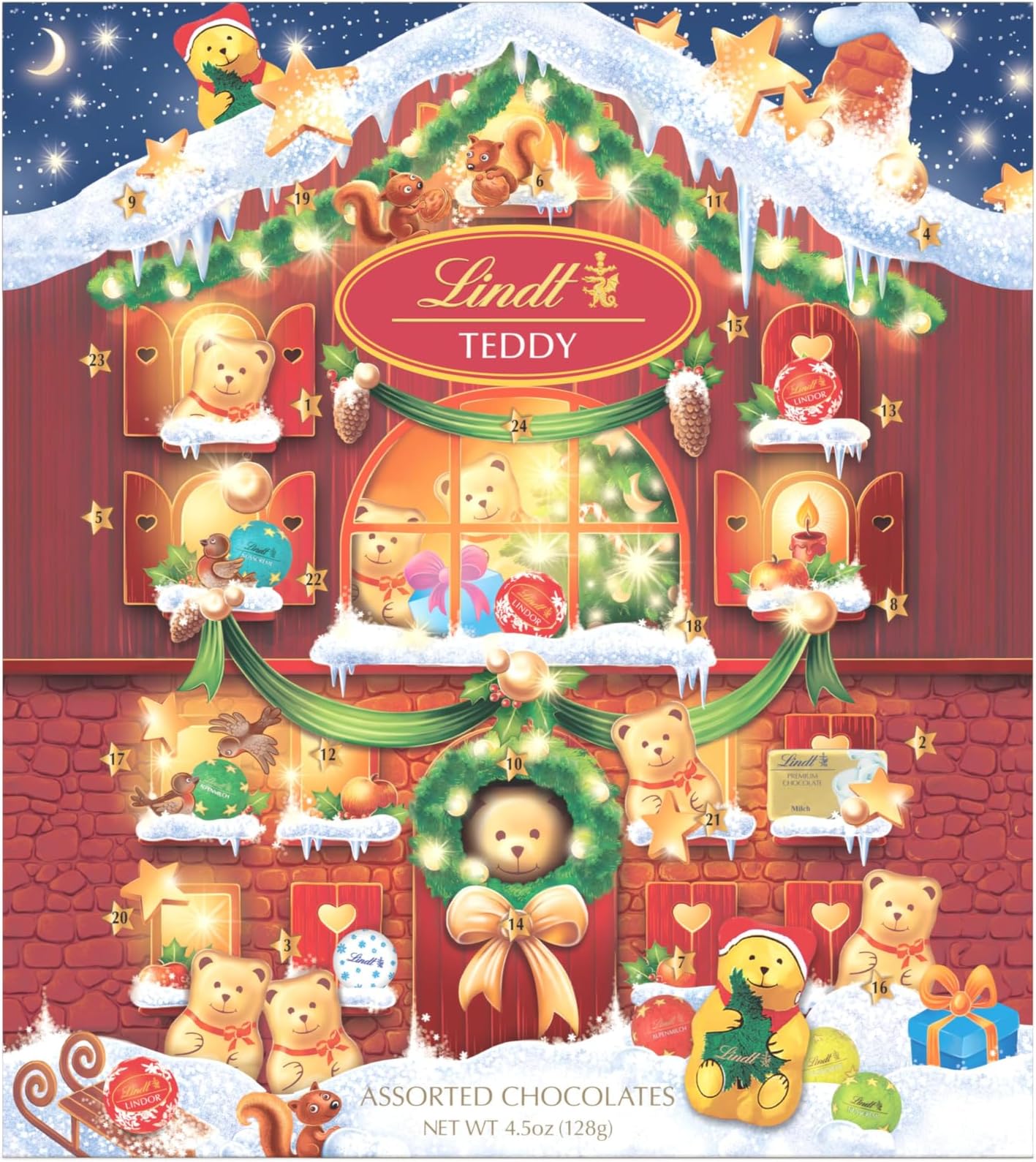 Holiday Teddy Bear Advent Calendar Assorted Chocolate Candy, 4.5 oz.