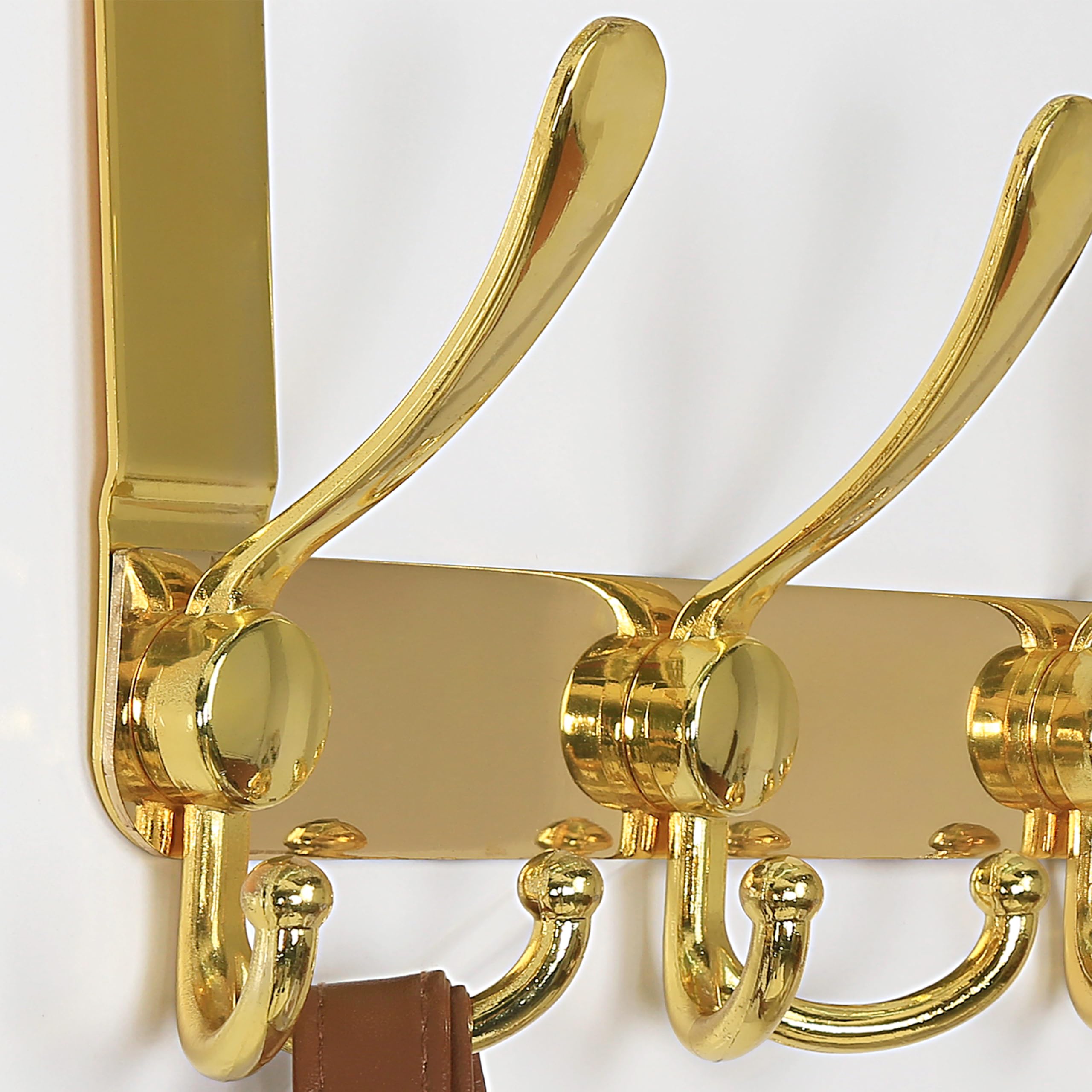 Dseap Türgarderobe zum Einhängen, Edelstahl Türhaken Innenseite, Türhakenleiste, Kleiderhaken Tür, Türaufhänger, für Kleidung Hut Handtuch Mantel, mit 5 Dreifachhaken, Gold