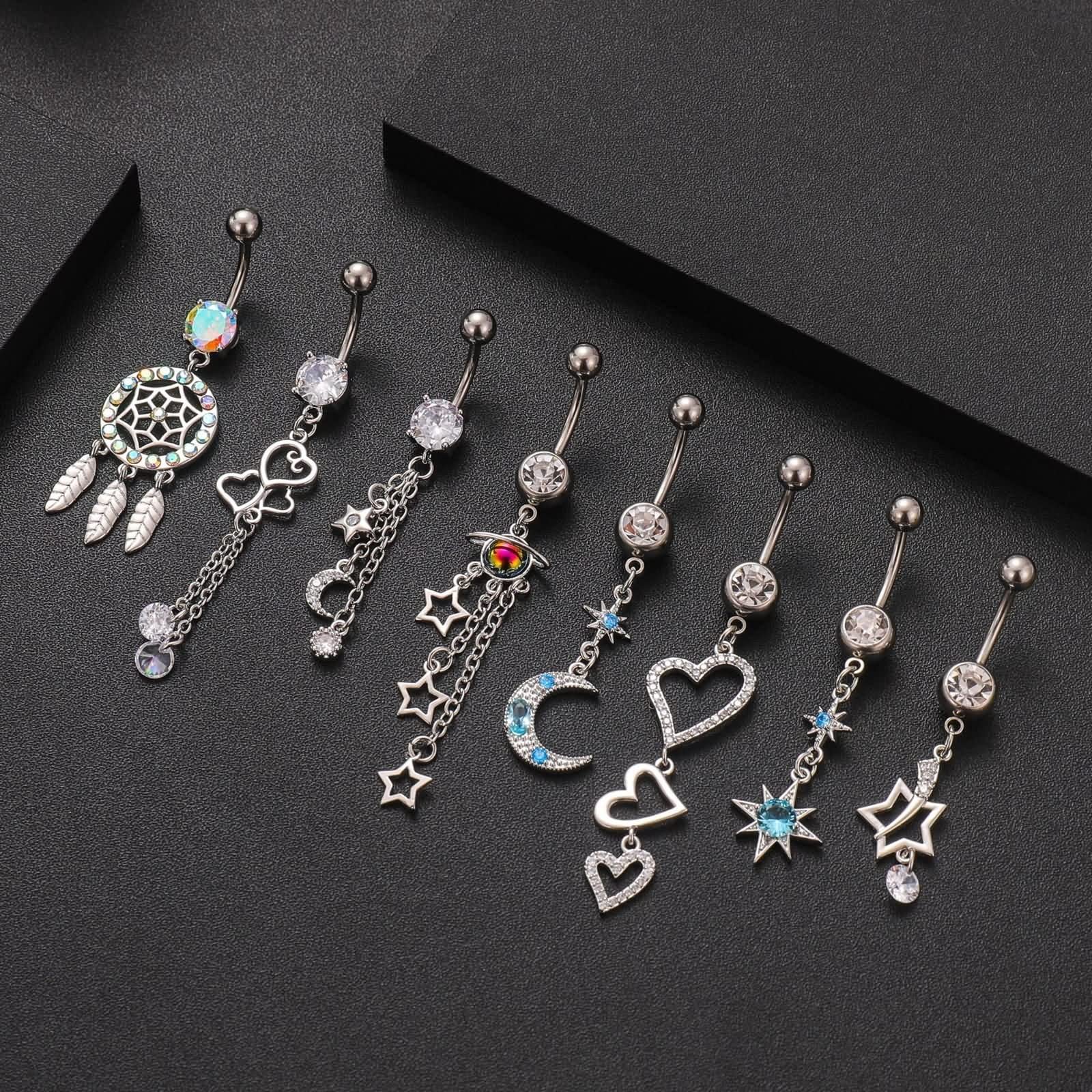 Percing Nombril Lune, Piercing Nombril Bijoux de Piercing Cuivre 14G Etoile Soleil Cadeau Sœur