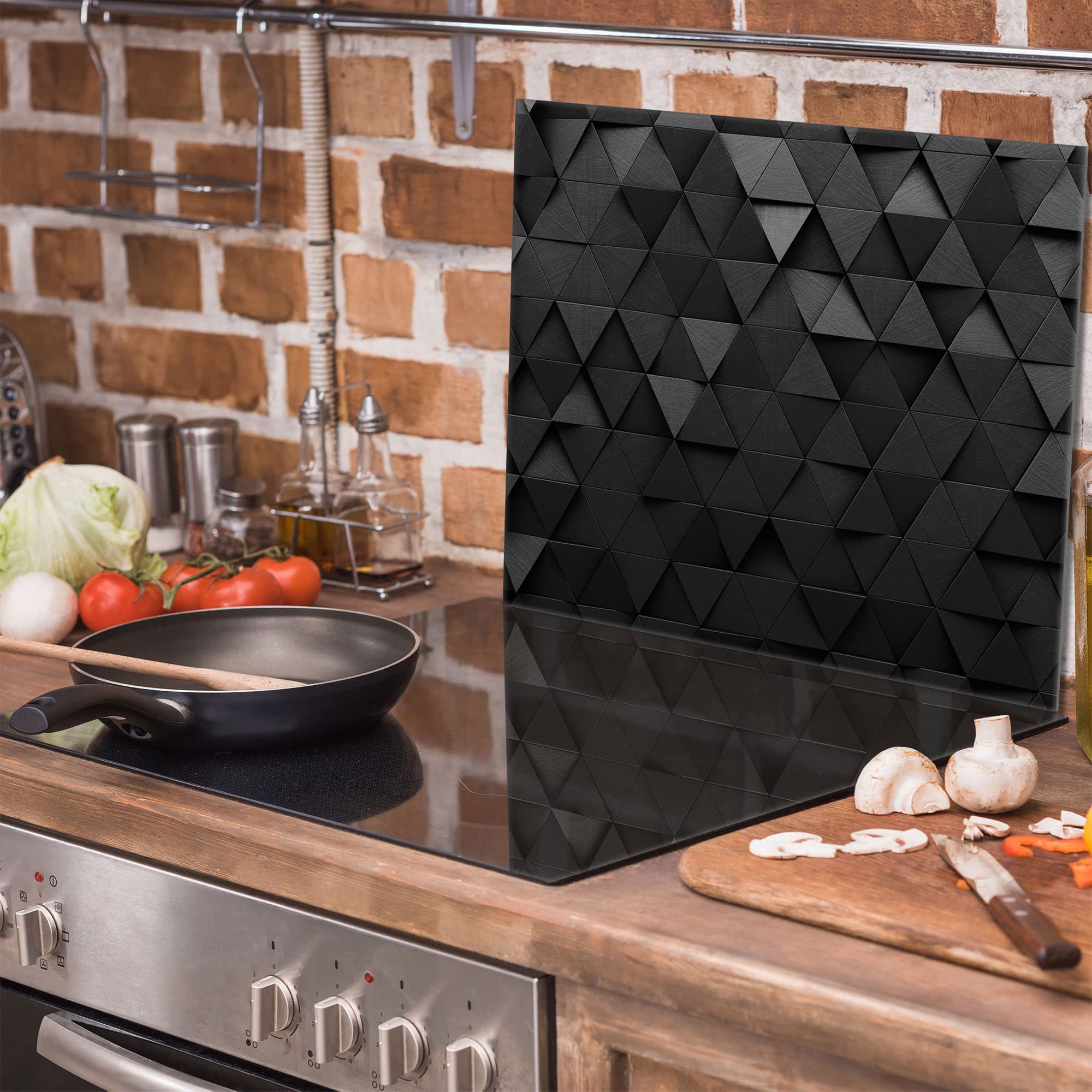 Plaque de recouvrement, 60 x 52 cm, en verre, pour cuisinières électrique, à induction, convient comme décoration, protection anti-éclaboussures ou planche à découper, Modèle Noir