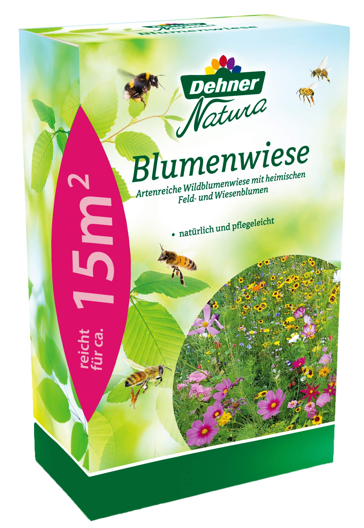 Dehner Natura Premium nasiona łąki kwiatowej, mieszanka kwiatów, łatwa w pielęgnacji, naturalne środowisko dla pszczół/trzmieli/motyli, 0,22 kg, na ok. 15 m2