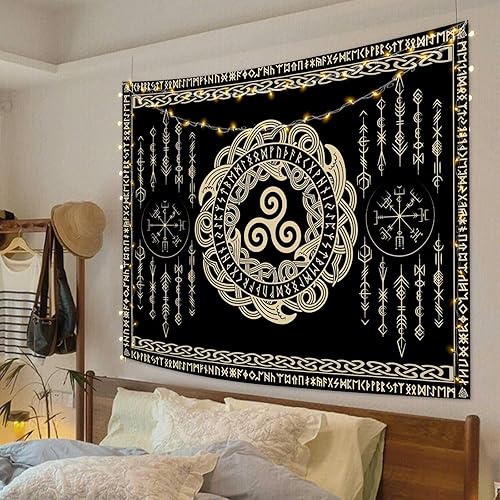 Miniatura 2 de F-FUN SOUL Tapiz de los vikingos nórdicos, franela suave, 40 x 30 pulgadas, nudo triskele vikingo, runa celta, tapiz de mitología estética