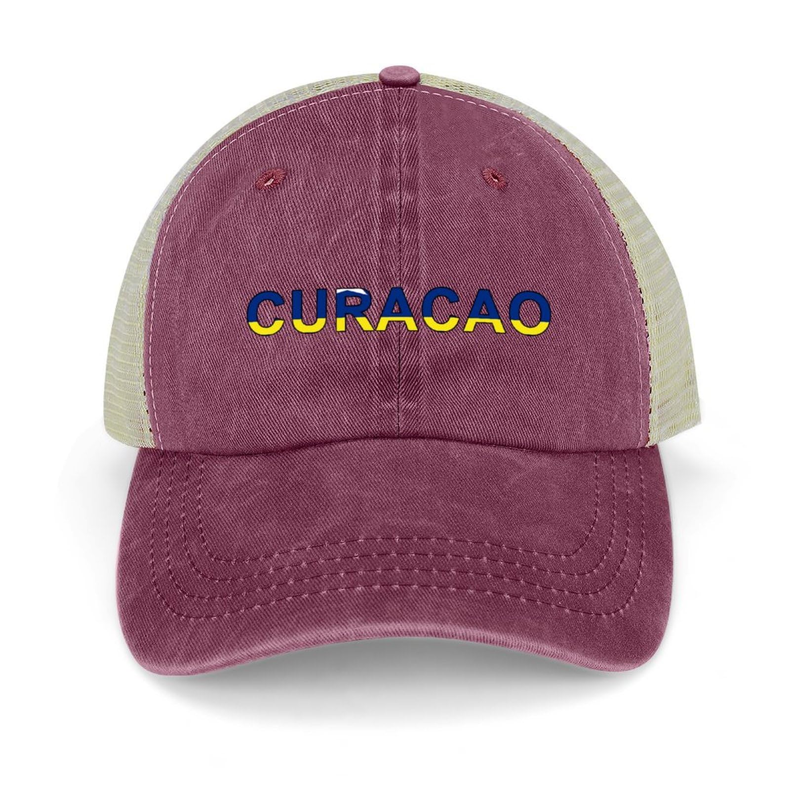 Yelolyio Outdoor Cap Men's Mesh Back Ballcap Curacao Flag Cotton Caps Curacao Caps Baseball Caps Fishing Hats Mesh Caps Outdoor Sports Caps Wine red