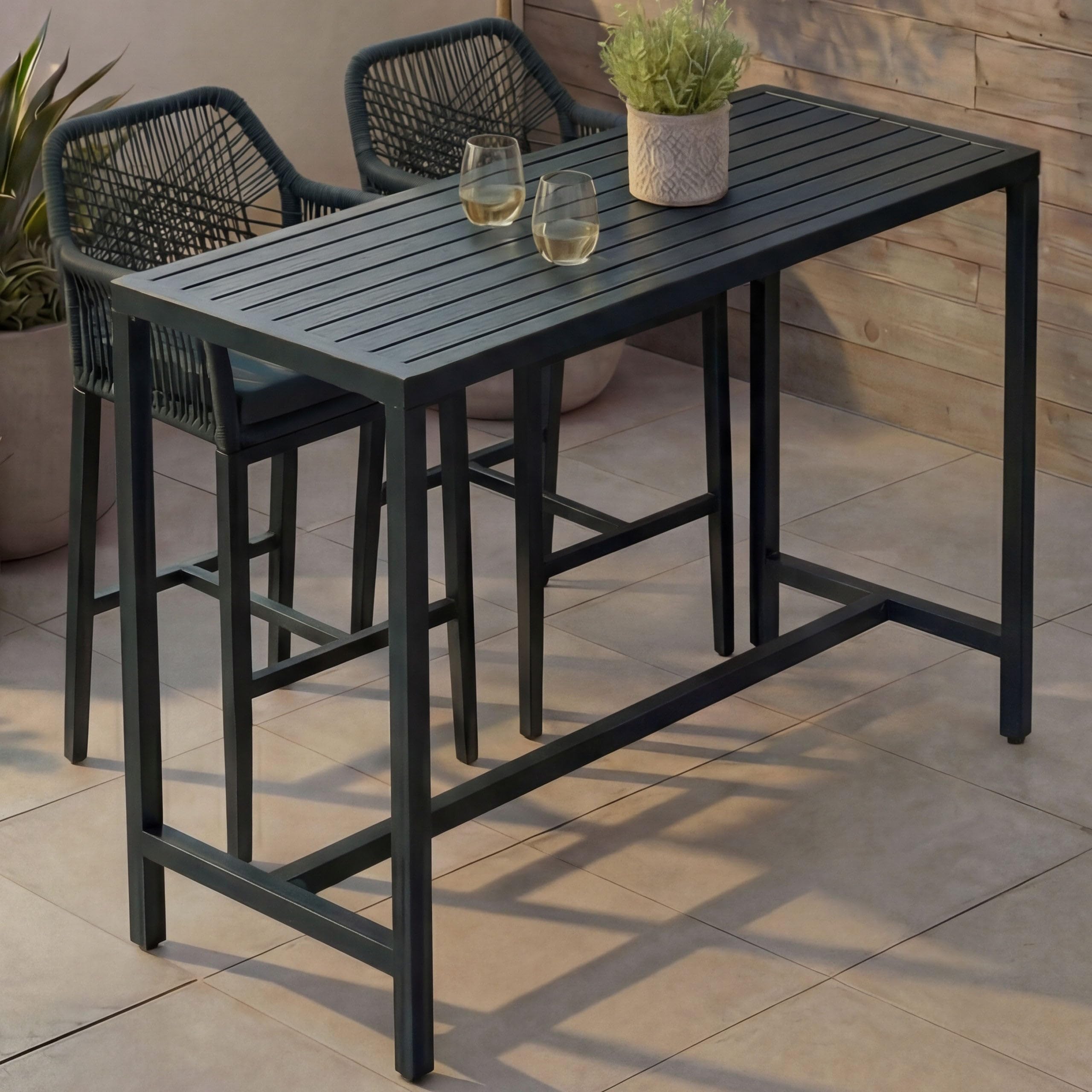 Mendler Mesa alta HWC-P91, mesa de jardín, mesa de bar, exterior, metal, 105 x 130 x 65 cm, color verde