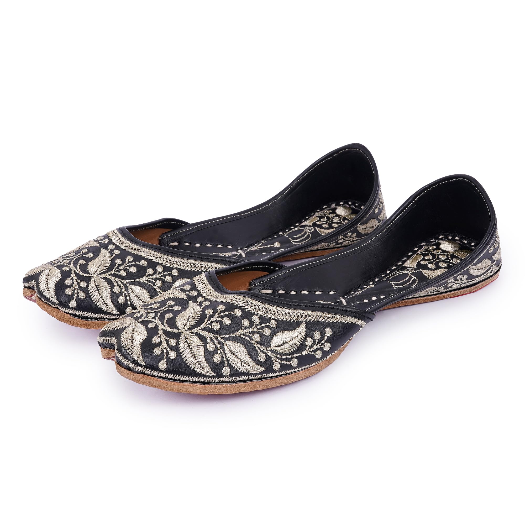 pink pumpkin Women's Black Silver Ethnic Embroidered Jutti | Punjabi Jutti | Phulkari with Soft Leather Bellies | Bite and Pinch Free Mojari Flats | Wedding Flat Stylish Mojari | Bridal Ethnic Flats for Girls-picture-18