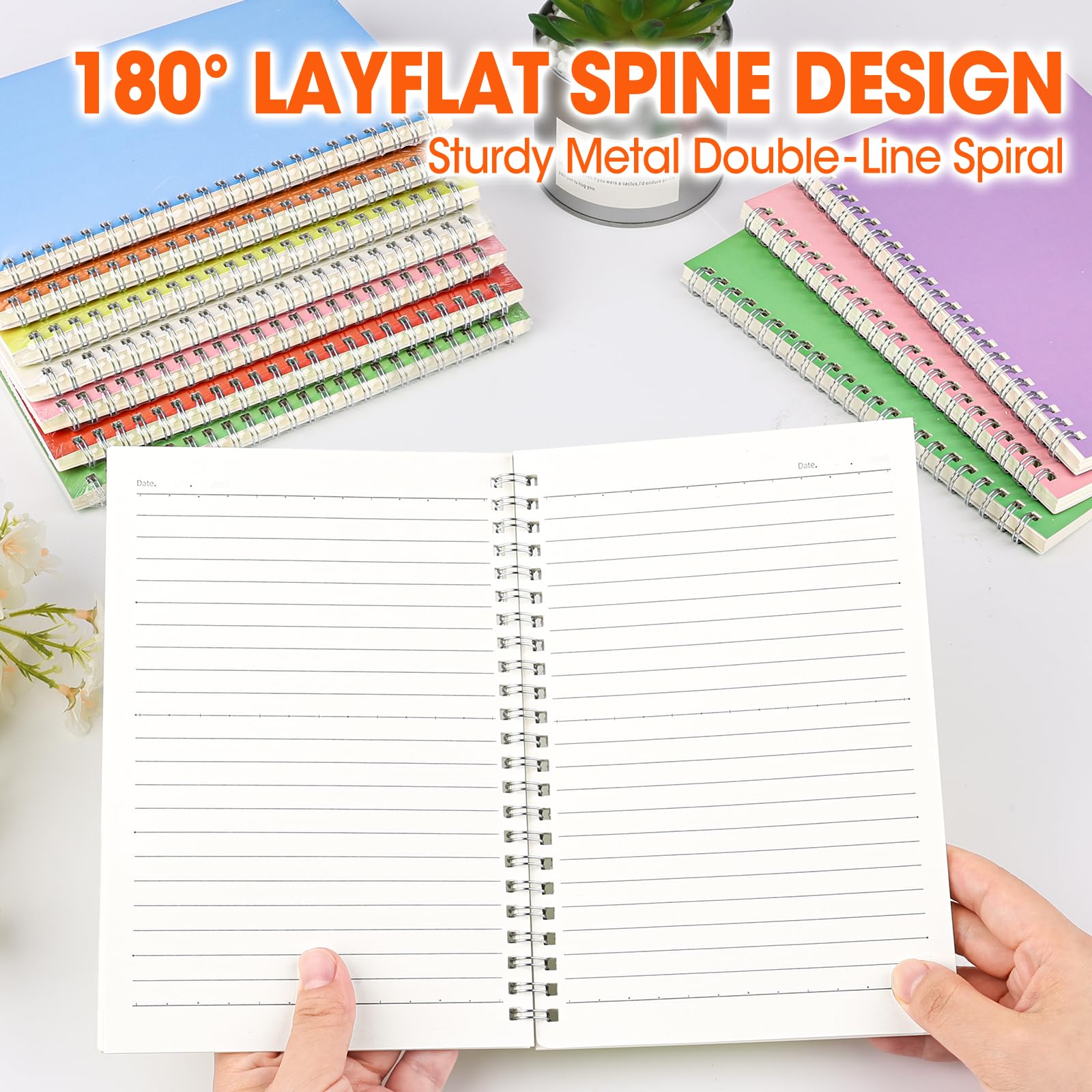Confezione da 12 quaderni a spirale a righe, 120 pagine, formato A5 (14,7 x 20,8 cm), a righe, con copertina rigida, per lavoro, prendere appunti, 6 colori macaron