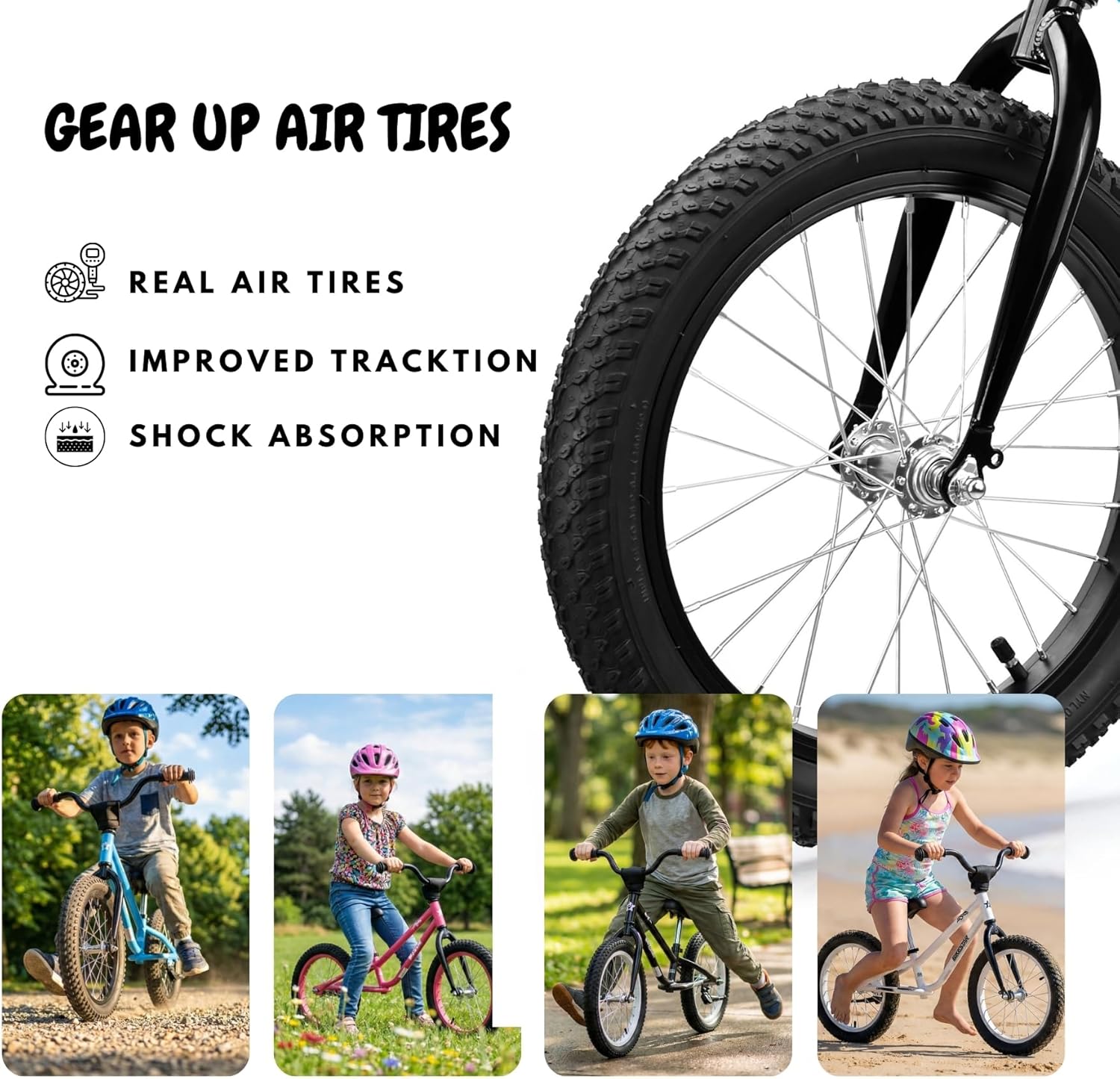 Kids Balance Bike with Real Rubber Air Tires - 16 Inch Big Kid Bicycle Ages 5-8, Adjustable Seat & Handlebars, Lightweight No Pedal Training Bike (White)