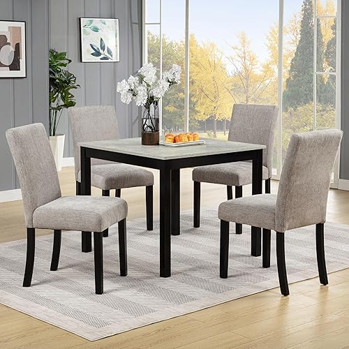 Miniatura 20 de KEIKI Juego de mesa de comedor de altura estándar de 6 piezas con mesa rectangular, 4 sillas tapizadas, banco, para 6 personas, juego de mesa de