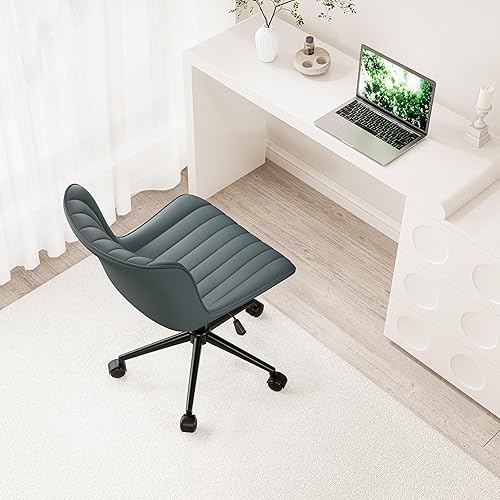 Miniatura 8 de Kidol & Shellder Silla de escritorio de cuero para oficina en casa con ruedas, moderna y bonita silla giratoria ejecutiva sin brazos con respaldo