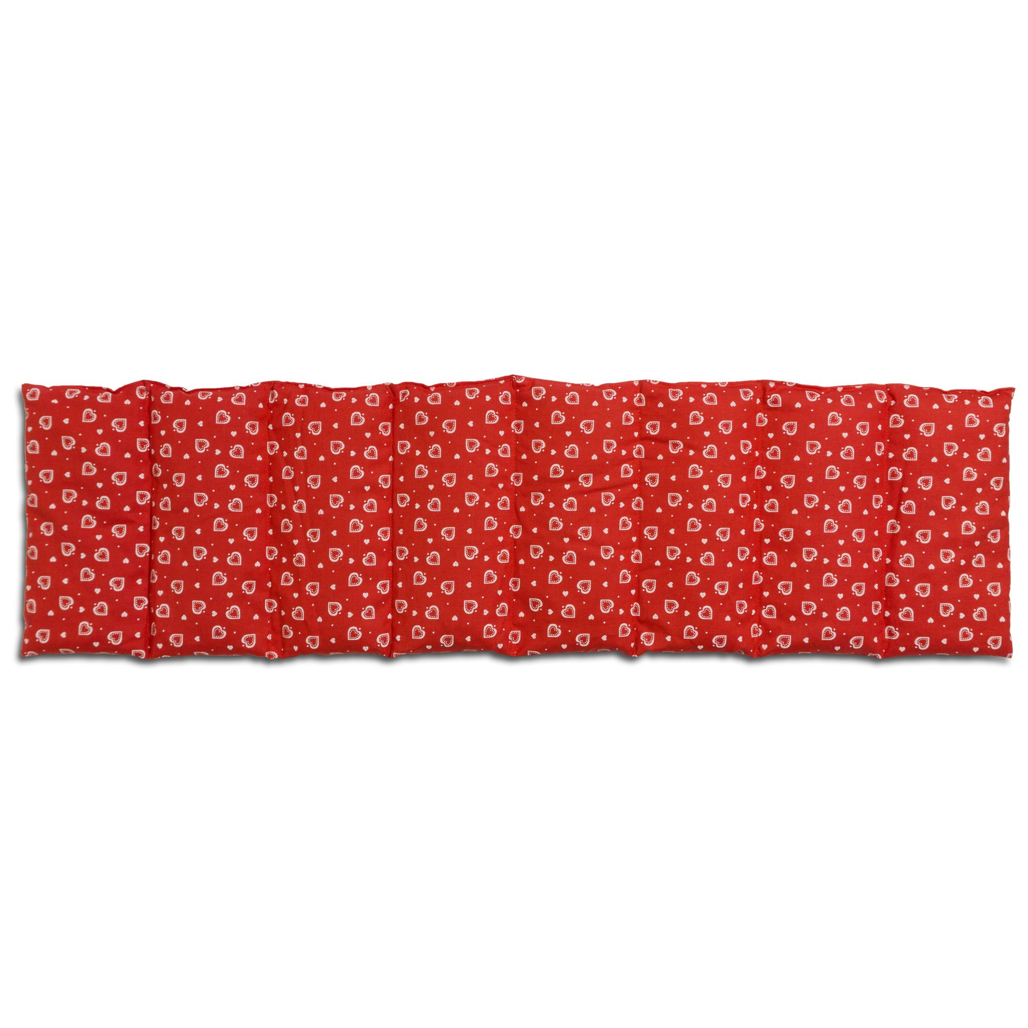 Saco térmico compartimentado en 8 con pepitas de uva 75x20cm | rojo con corazones | Almohada térmica para microondas | Calor y frío | Cojín térmico con semillas