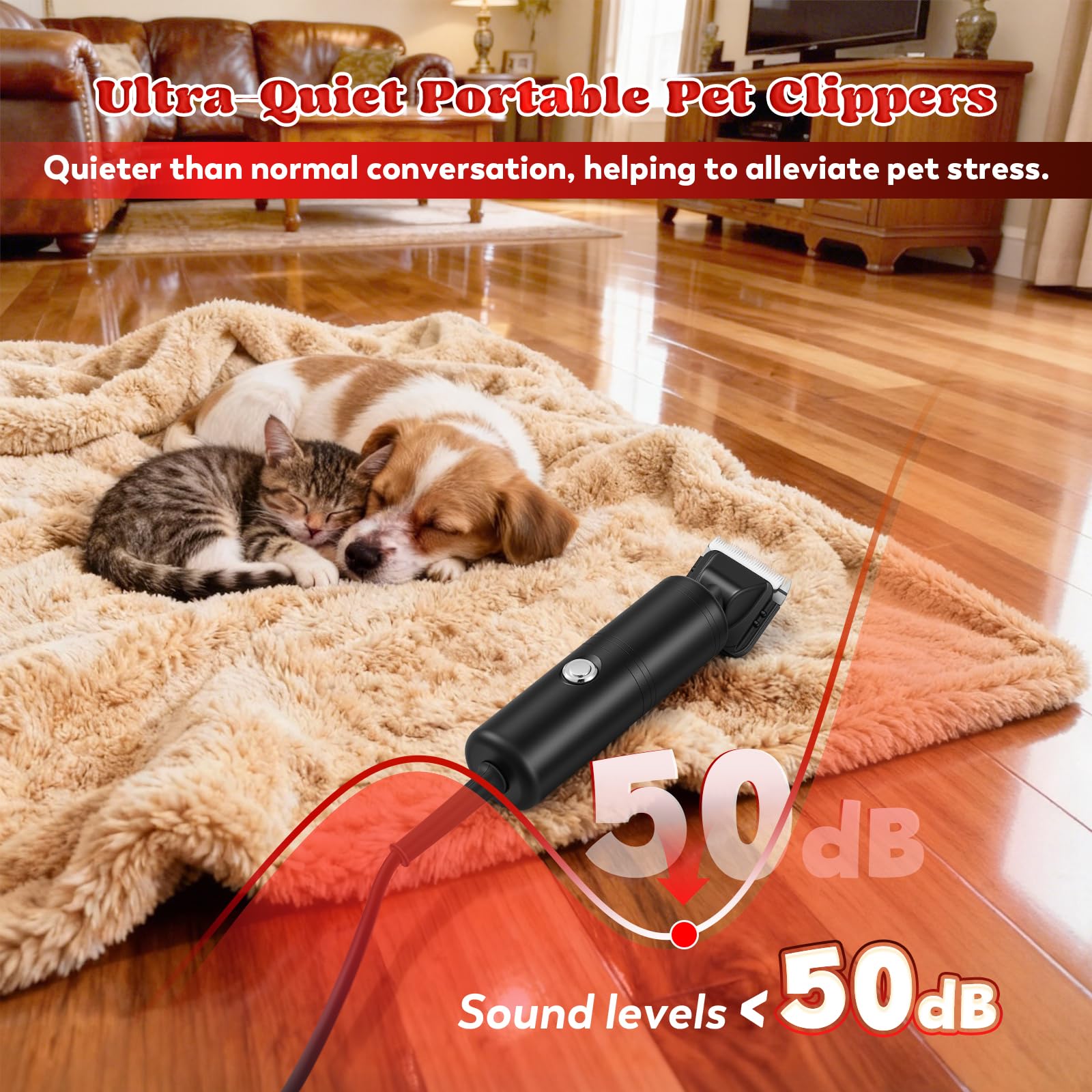 Moongiantgo 300W Cortapelos para Perros Profesional, 2000-6000RPM Control de Velocidad, Cuchillas de Cerámica Desmontables, Maquina Pelar Perros con Extra 1 Cuchillo & 2 Peines (Negro)