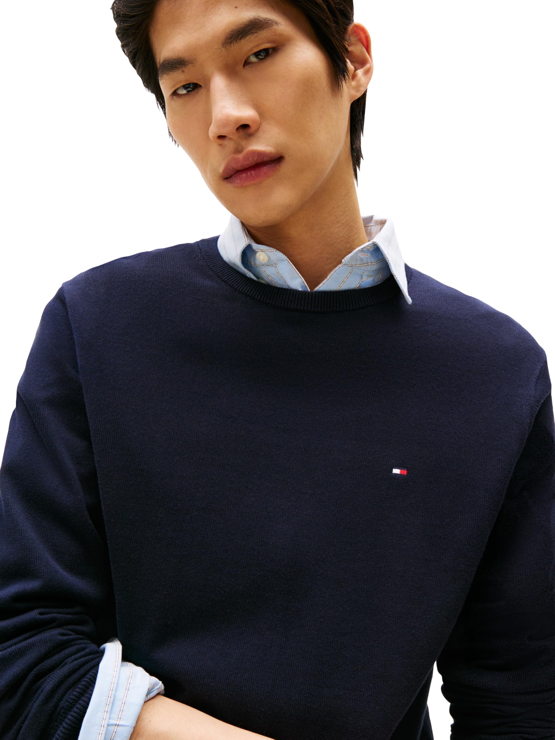 Tommy Hilfiger Herren Cotton Solid Crewneck Sweater Lightweight Pullover, Also Available in Big & Tall Pullover (1er Pack)