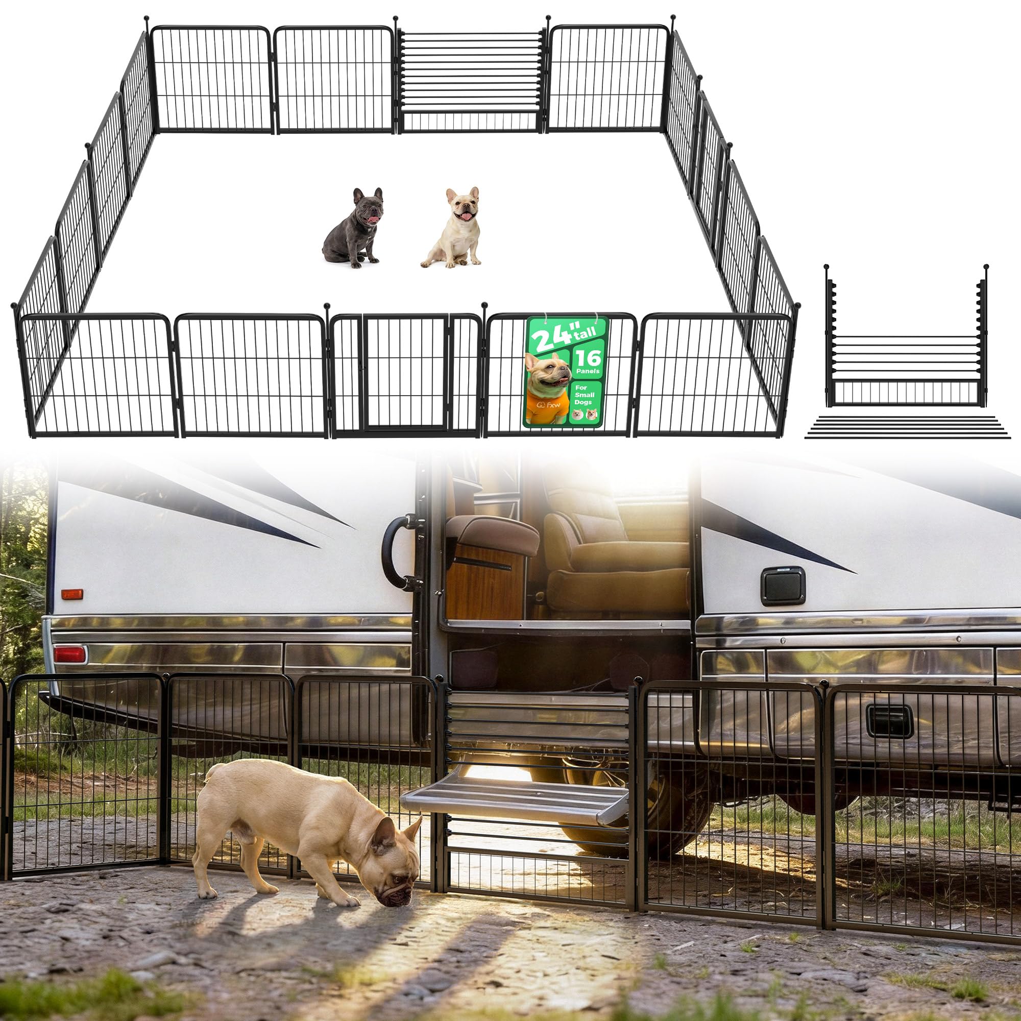 FXW Instant Dog Playpen with RV Step Grid for RV Camping, 24" H, 16 Panels
