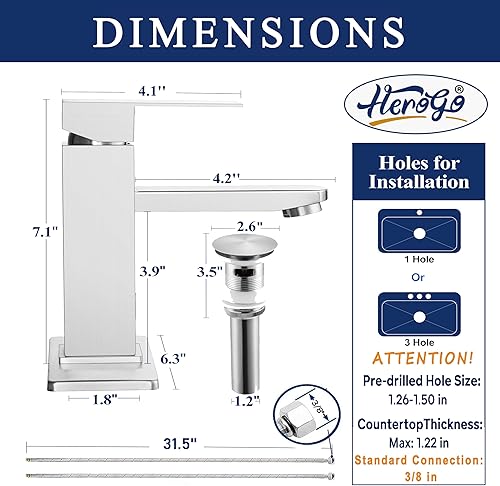 Miniatura 3 de Herogo Grifos de baño sin contacto de acero inoxidable de níquel cepillado con sensor de movimiento automático grifo de baño RV Bar fregadero grifo