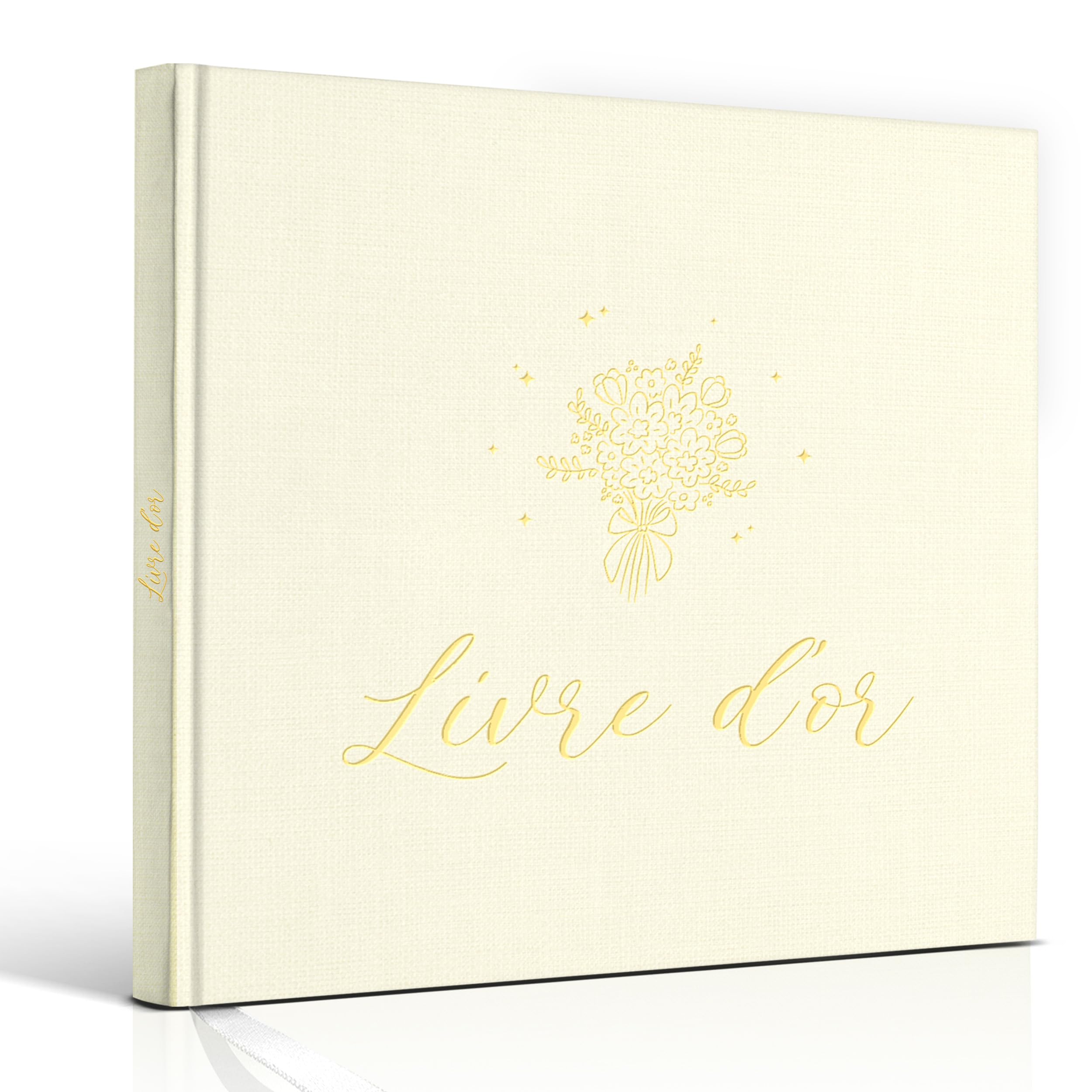 Livre d’or élégant couverture lin dorure 84 pages vierges mariage anniversaire baptême