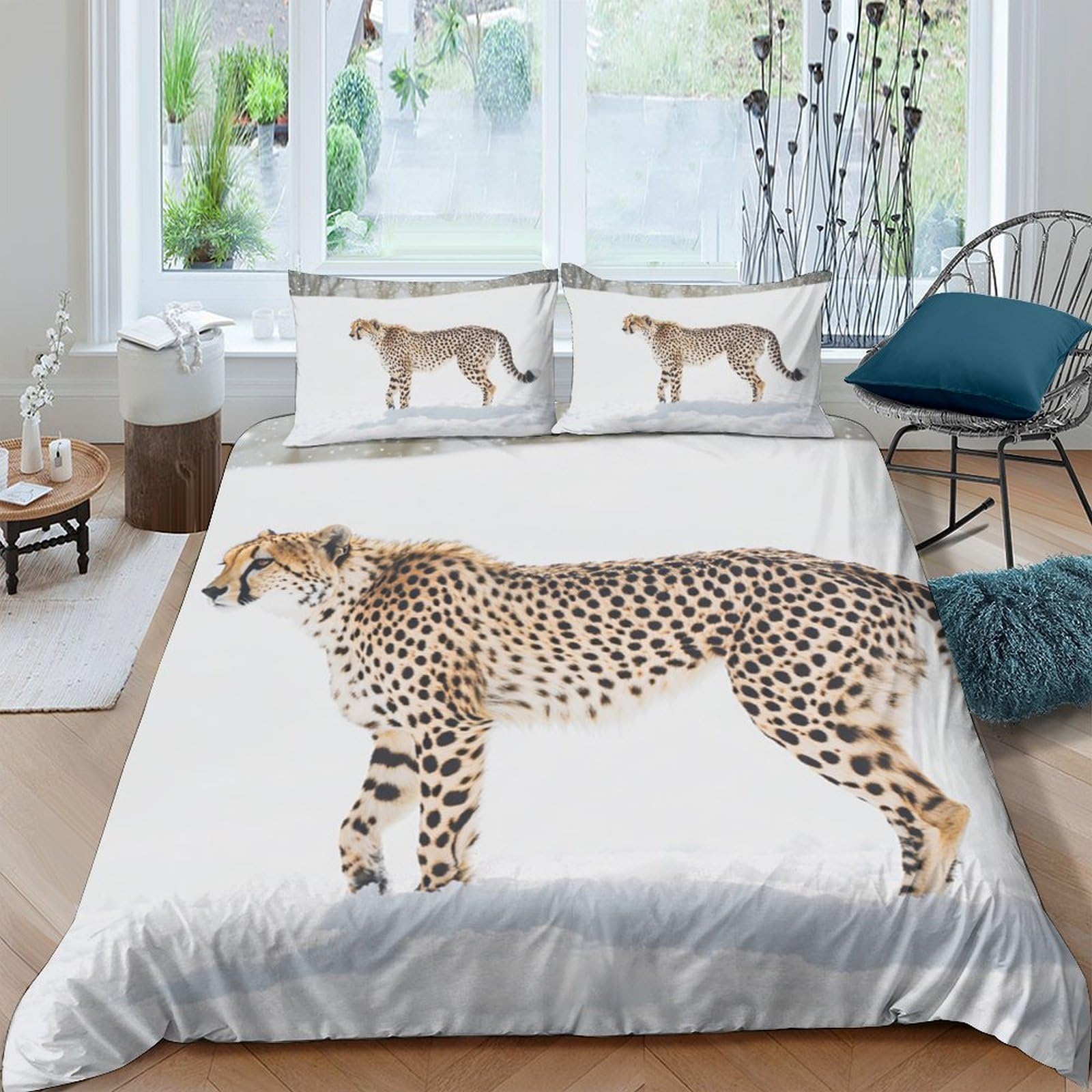 GPLZQXKJNH 3D Printed Cheetah Animal Duvet Cover Microfiber Soft Breathable Safari Wildlife Quilt Cover Set with 2 Pillowcases for Bedroom Decor Single（135x200cm）
